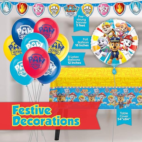 Miniatura 4 de Decoraciones de cumpleaños de Paw Patrol  Sirve a 16 invitados  Suministros de fiesta de Paw Patrol  Globos, pancarta, mantel, platos de cena y