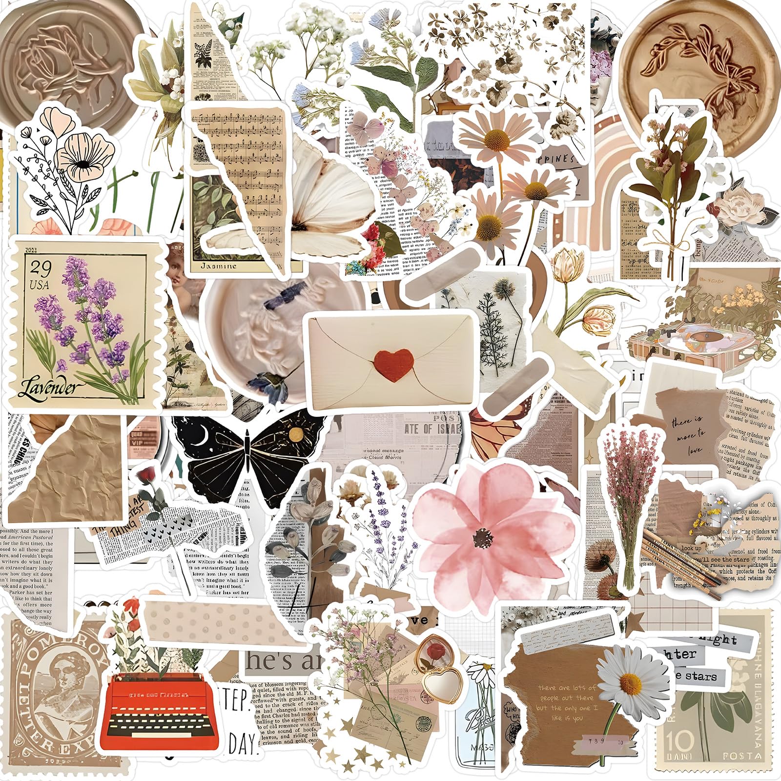 230 Stück Vintage Aufkleber, Sticker Aesthetic, Wasserfeste Vinyl Aufkleber für DIY Journal Scrapbook Sticker Fotoalbum Craft Notebook Aesthetic Deko