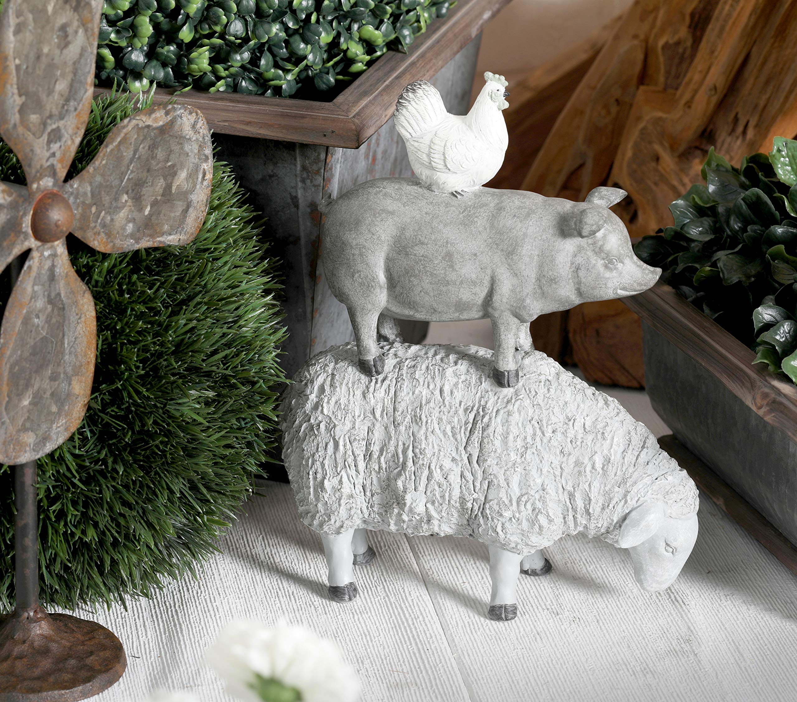 deco 79 polystone farm animals stacked sculpture, 9" x 4" x 12", gray