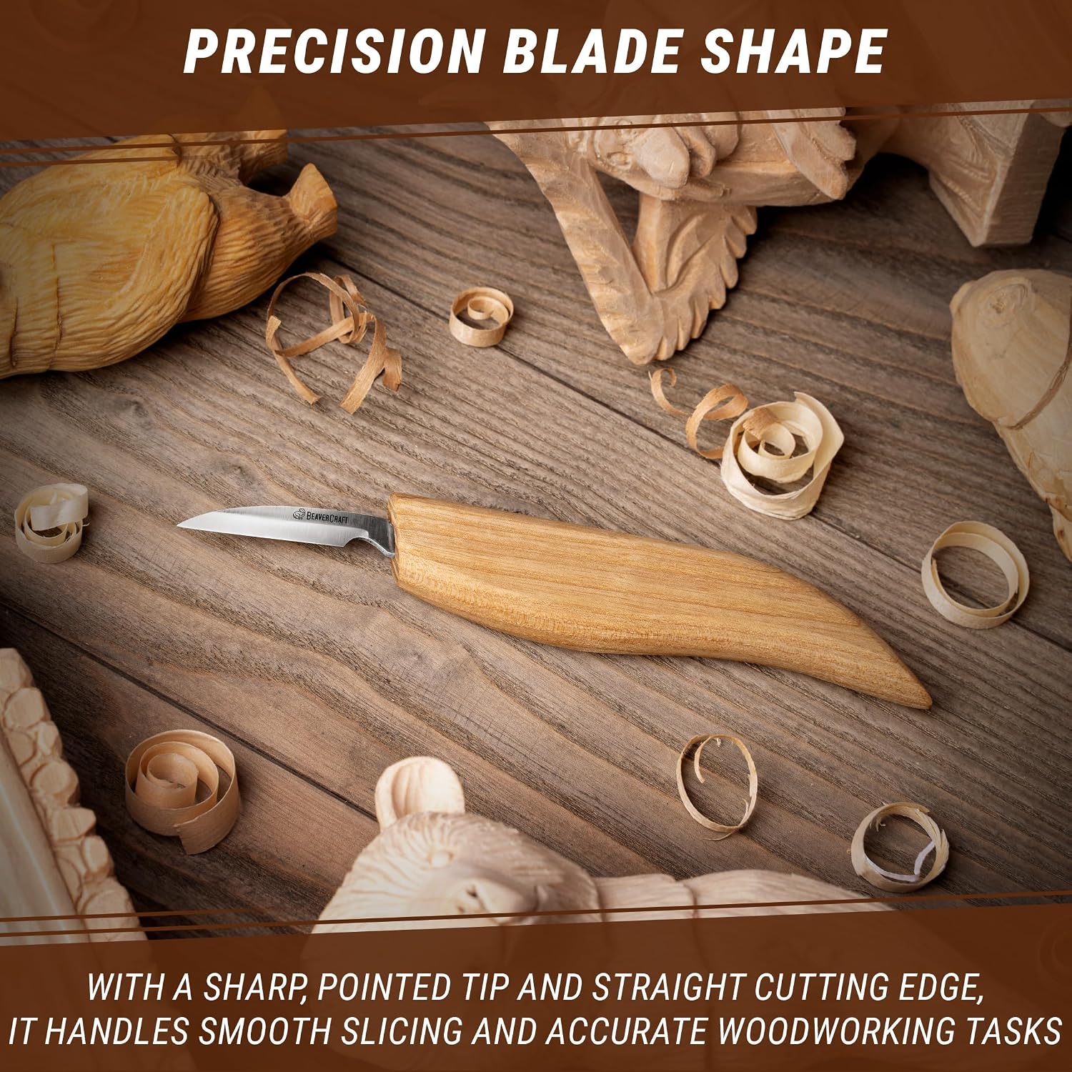 BeaverCraft Wood Chip Carving Knife C8 1.8" Sloyd Whittling Knife for Detail - Wood Carving Tools for Beginners and Kids