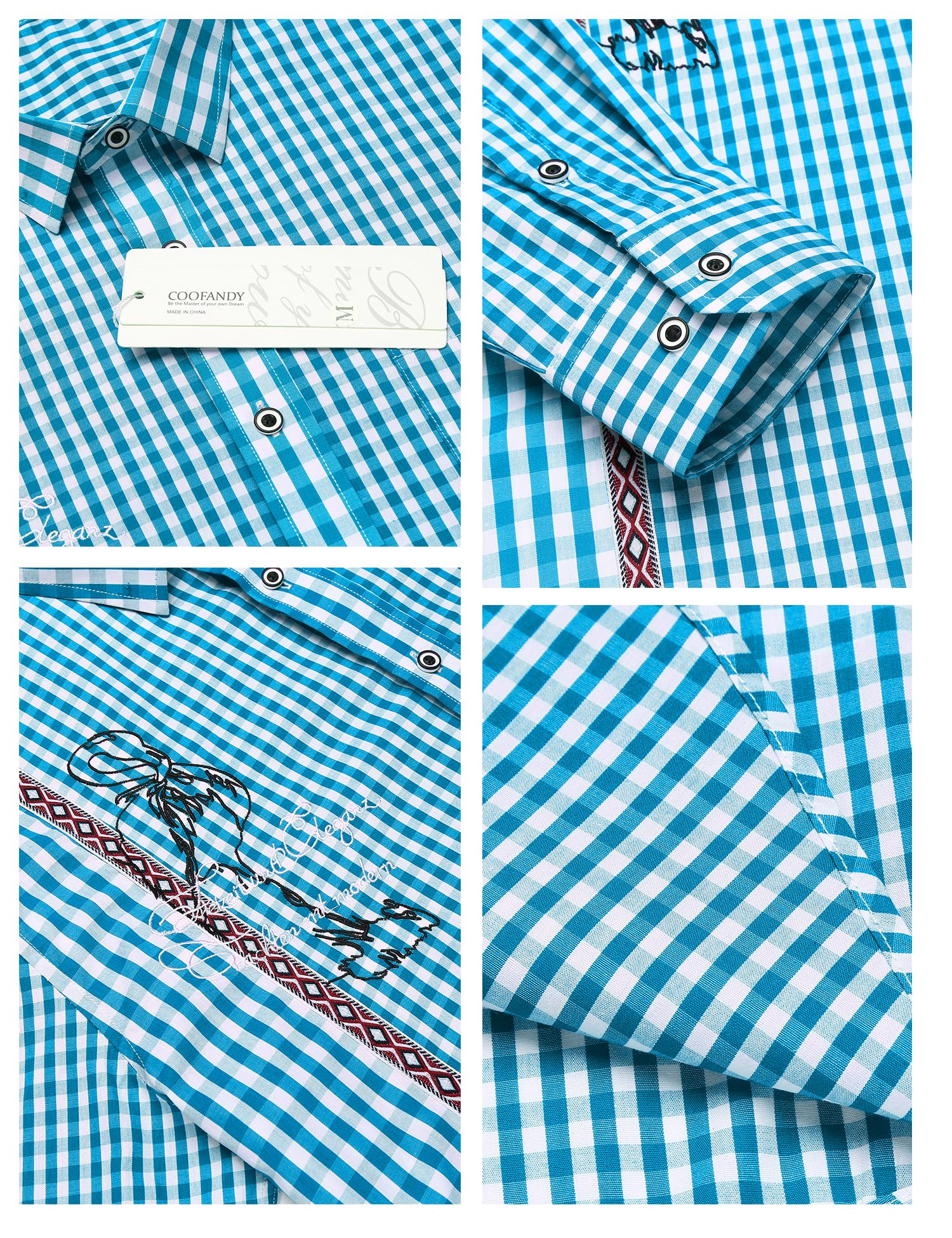 COOFANDY Trachtenhemd Herren Kariertes Hemd Langarm Slim Fit Freizeit Oktoberfest Karohemd für Männer