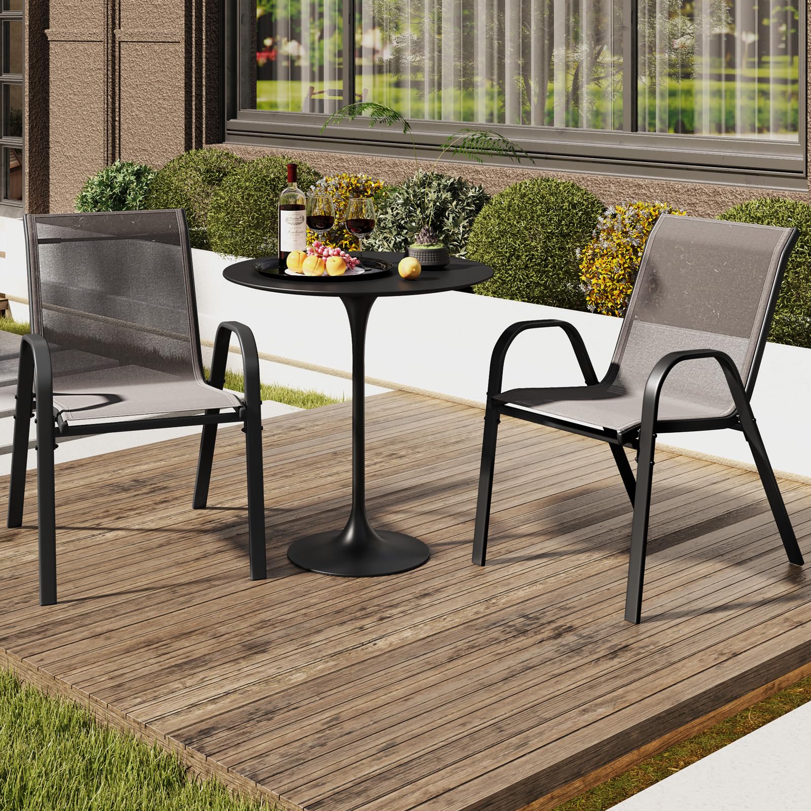 GIANTEX Gartenstühle Stapelbar 4er Set, Stapelstühle aus Textilene & Metall, Gartenstuhl Hochlehner mit Armlehnen, Balkonstuhl Gartensessel 150 kg belastbar, Terrassenstühle Outdoor Stuhl 56x70x84 cm