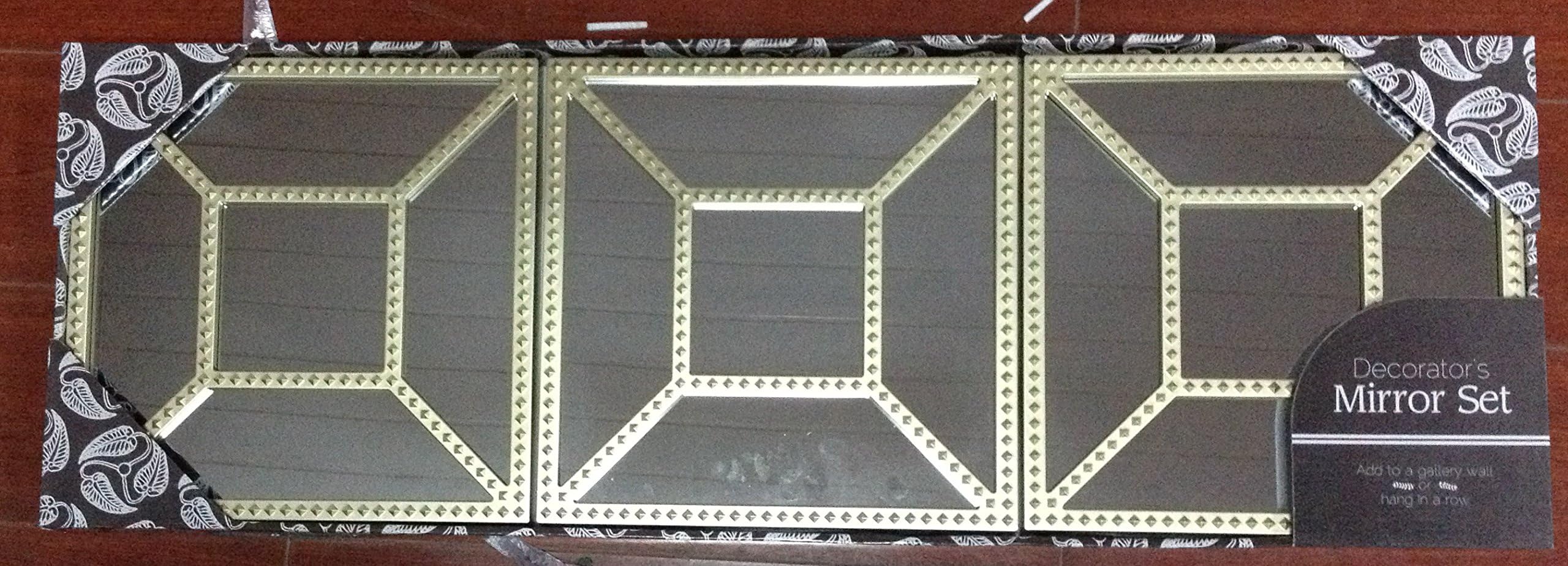 Azzure Home 3 Piece Square Studded Mirrors, Wall Accent Display (Gold)