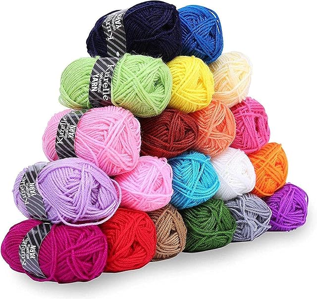 Knitting Yarn (20 Pack) - 25 Grams, 40 metres per Bundle - Assorted Colour Crochet Yarn - Acrylic Yarn Set for Crocheting and Knitting Projects
