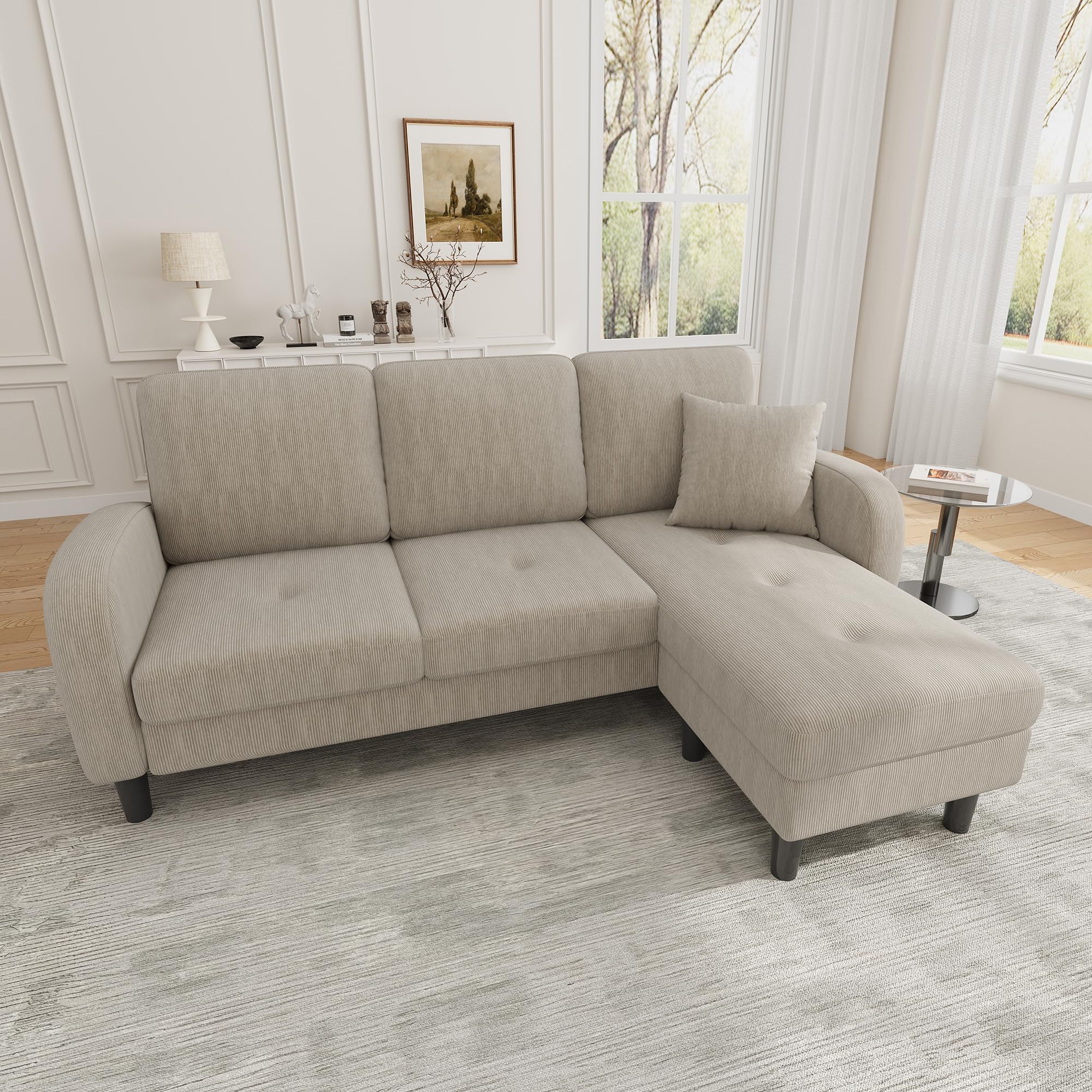 Lexiou 166 x 118 x 77 cm, sofá esquinero en forma de L con chaise longue, sofá de 3 plazas, tejido de cuerda, patas de plástico, diseño modular, ideal para salón, apartamentos y oficinas