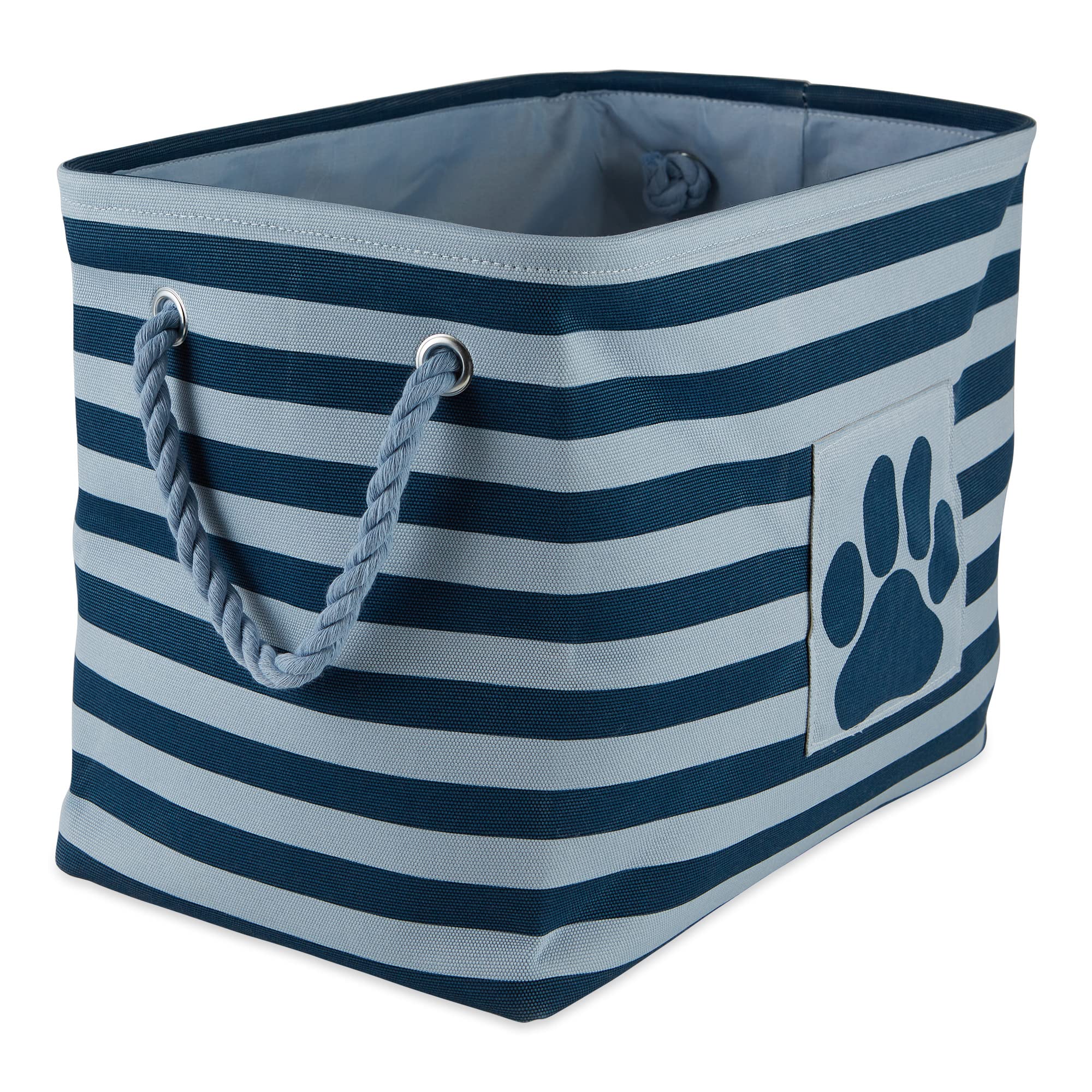Bone Dry 5743 Pet Storage Collection Striped Paw Patch Bin, Medium Rectangle, Dark Navy