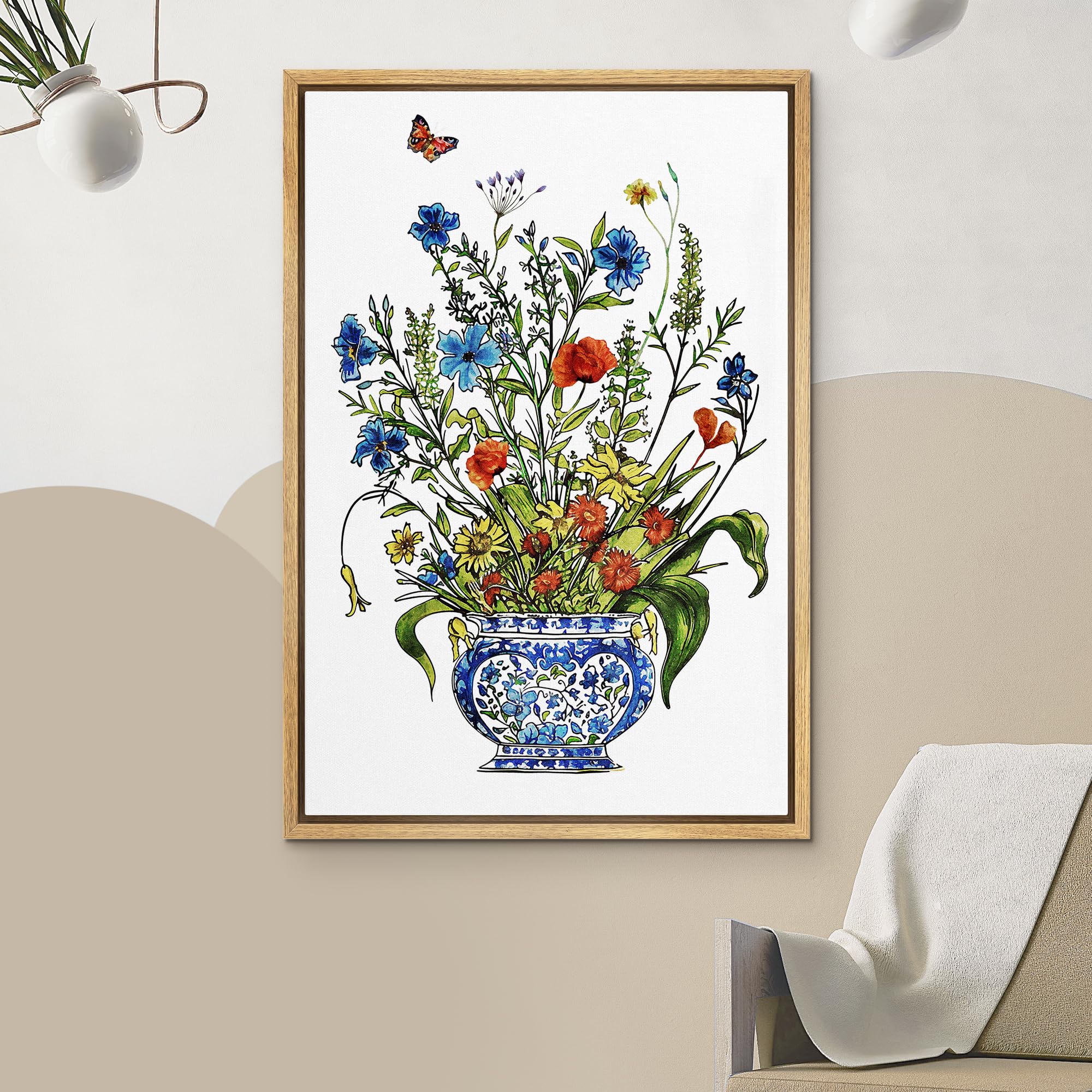 NWT Framed Canvas Print Wall Art Watercolor Crane Birds Flying Nature Wilderness Illustrations Modern Art Decorative Landscape Rustic Colorful for Living Room, Bedroom, Office - 24"x36" Natural: 24L" x 16W" A18-2409-yuk04