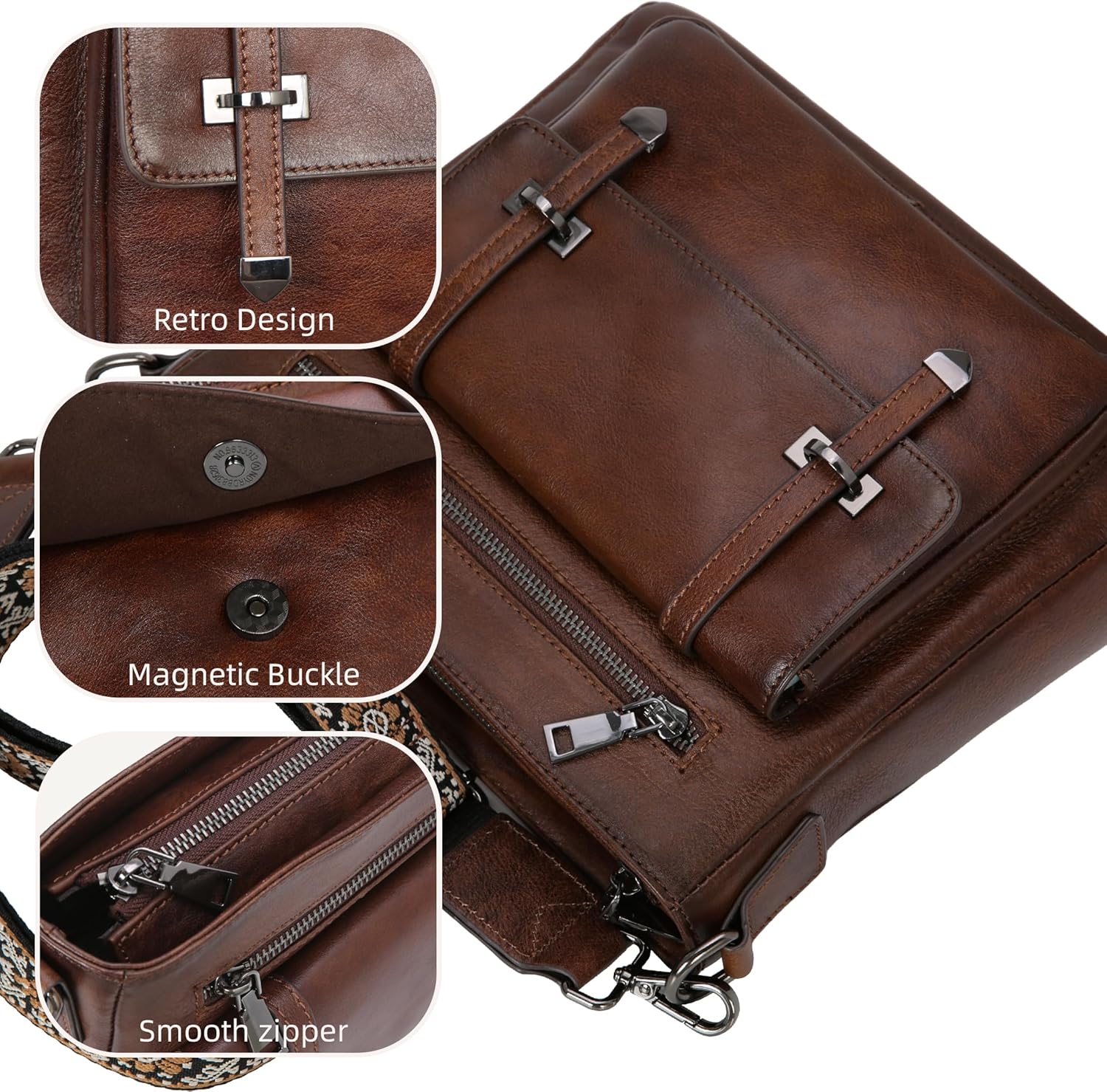 Iswee Soft Leather Crossbody Bags for Women Shoulder Handbags Multi Pocket Travel Purse with Adjustable Strap Medium Size - Image 3