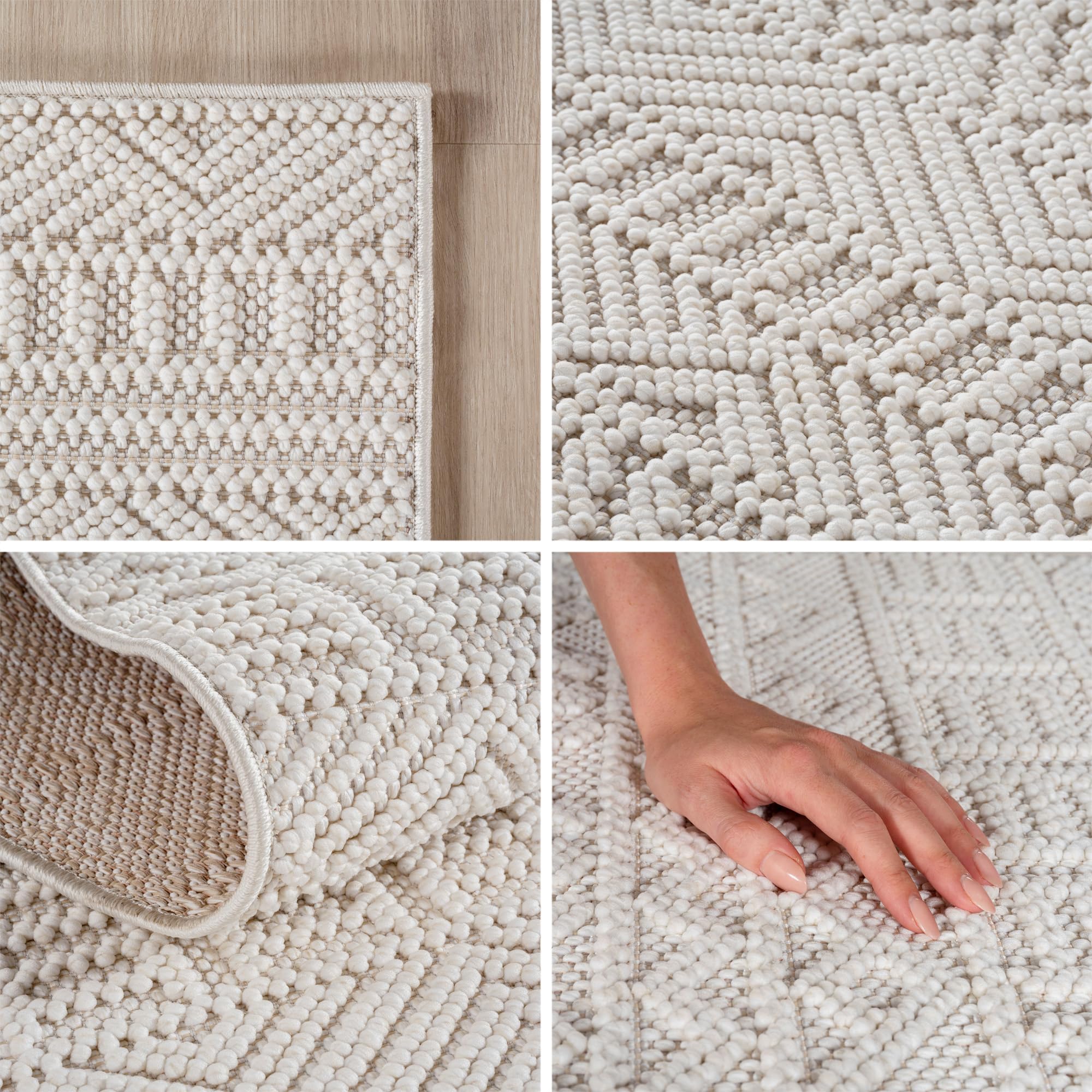 Carpetsale24 Teppich 200x290 cm Creme Vintage Design Bouclé Schlingenflor Skandi Stil Modern Weich Strapazierfähig Pflegeleicht großer Teppich für Wohnzimmer Esszimmer Schlafzimmer
