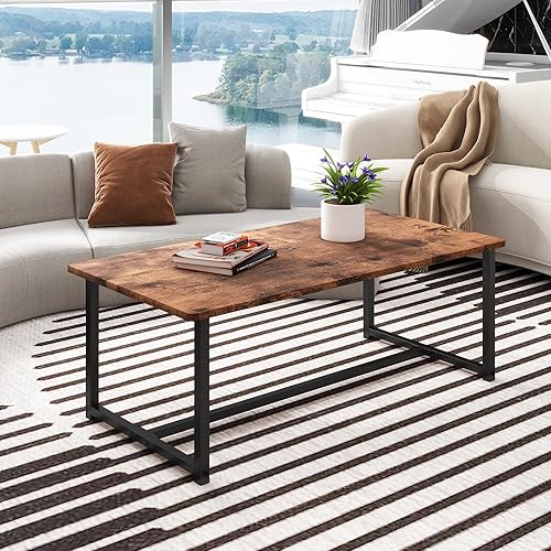 35.4" Rectangular Coffee Table for Living Room, Modern Industrial Style