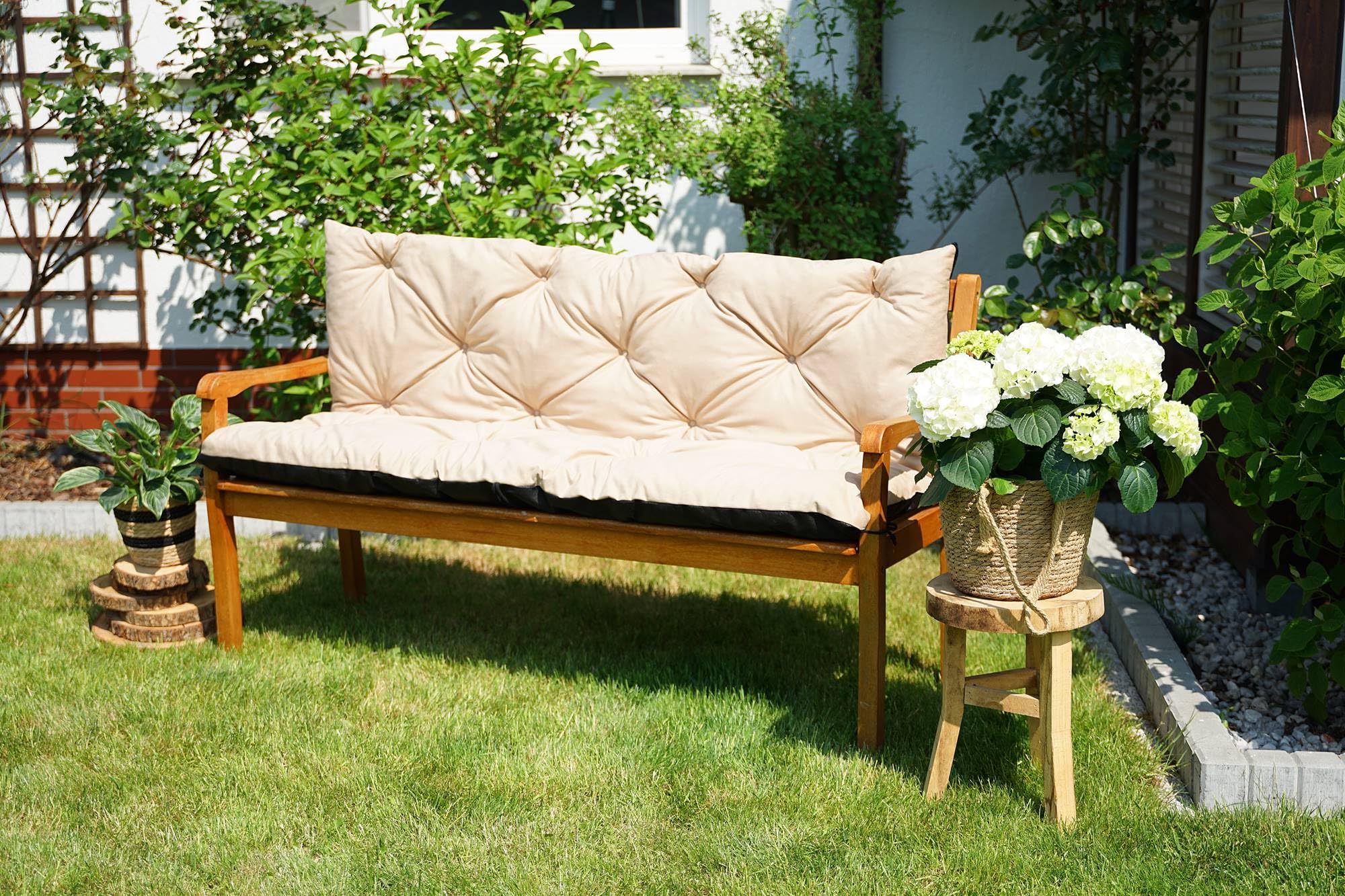 4L Textil Coussin pour banc de jardin Hollywoodschaukel - Housse de banc de jardin - Coussin de siège extérieur - Coussin de banc de jardin - Coussin de palette de jardin (110 x 50 x 50 cm, Beige)