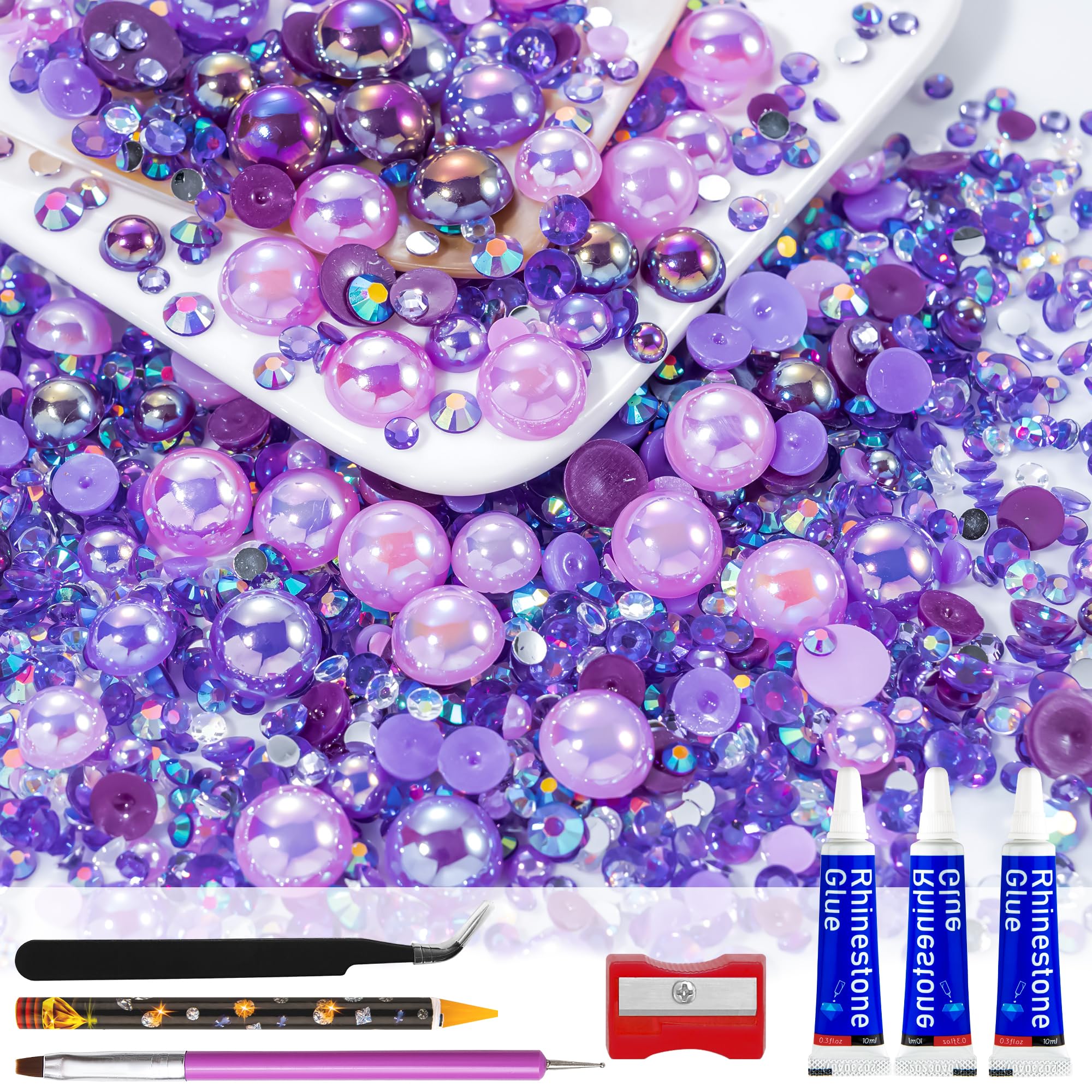 Photo 1 of MYYKO 60g Mix Purple Flat Back Pearls & Rhinestones Kit