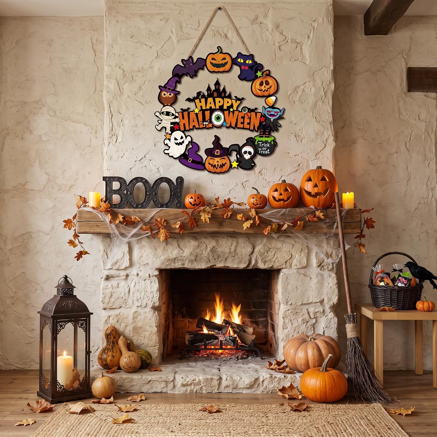 Halloween Decoration Wooden Cute Ghost Door Wreath for Front Door Sign