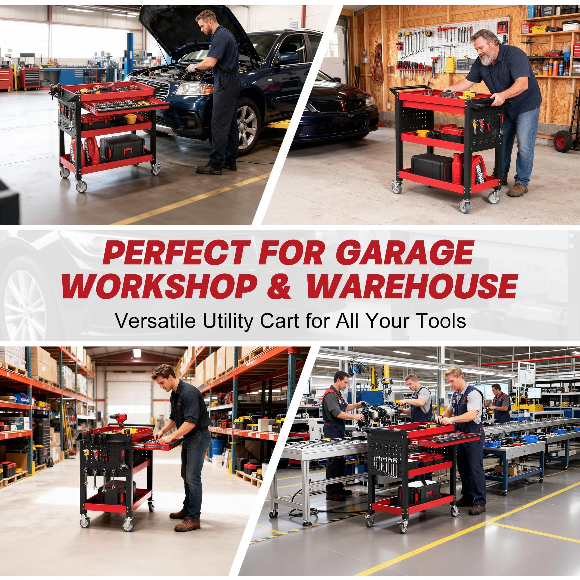 Heavy Duty Rolling Tool Cart - 3 Tier Storage -6