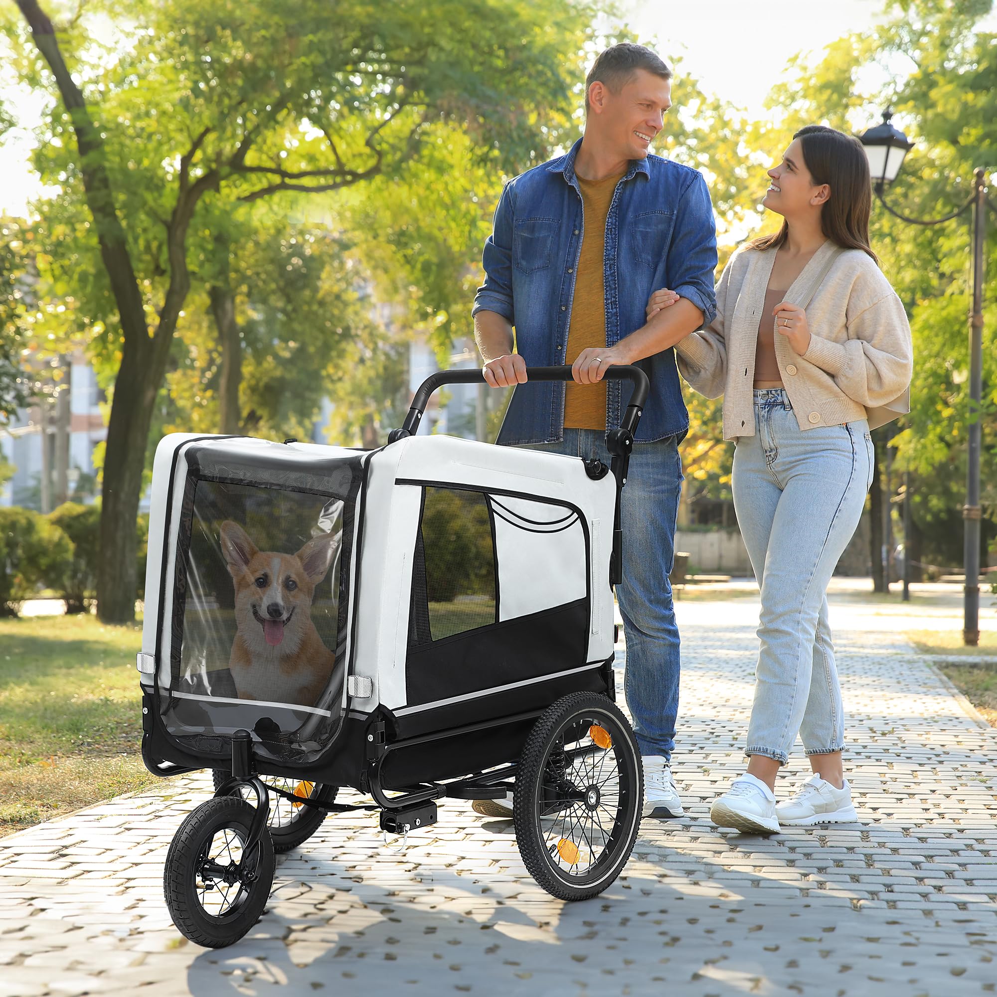 YITAHOME 2-in-1 Dog Bike Trailer with 360° Rotatable & Removable Front Wheel, Dog Stroller 600D Oxford Canvas, Dog Trailer for Bicycle, 40kg Max Reflectors & Safety Leash, Easy Transport
