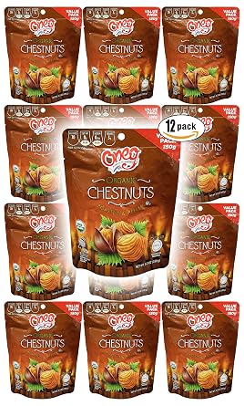 Organic Whole Chestnut- Roasted and Peeled Chestnuts- Kosher for Passover - 5.3 Oz Bag (12-Pack, Total of 63.6 Oz)