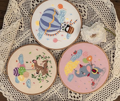 Miniatura 3 de Ebherys Kit de bordado a mano de nivel 3 para adultos, no punto de cruz, 4 juegos por paquete, aguja, enhebrador de aguja, aros de madera, cuentas,