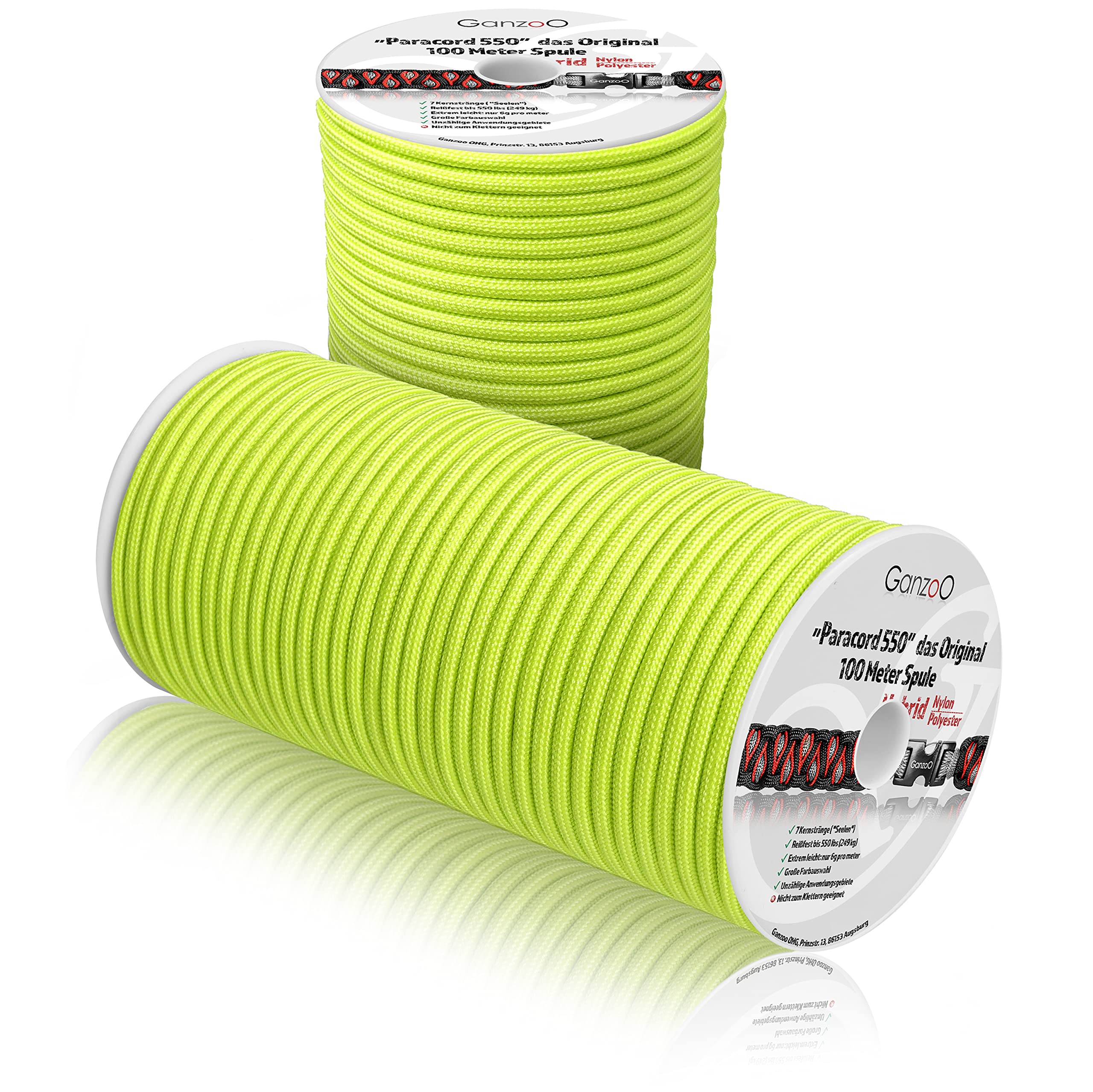 Ganzoo Paracord 550 Tipo 3 4 mm, Cuerda híbrida Nylon poliéster Color Lima, 100 m para Pulsera, Llavero y Cordones, Nudos Resistentes, Camping y Outdoor, Correa y Collar de Perro, Reparaciones y DIY