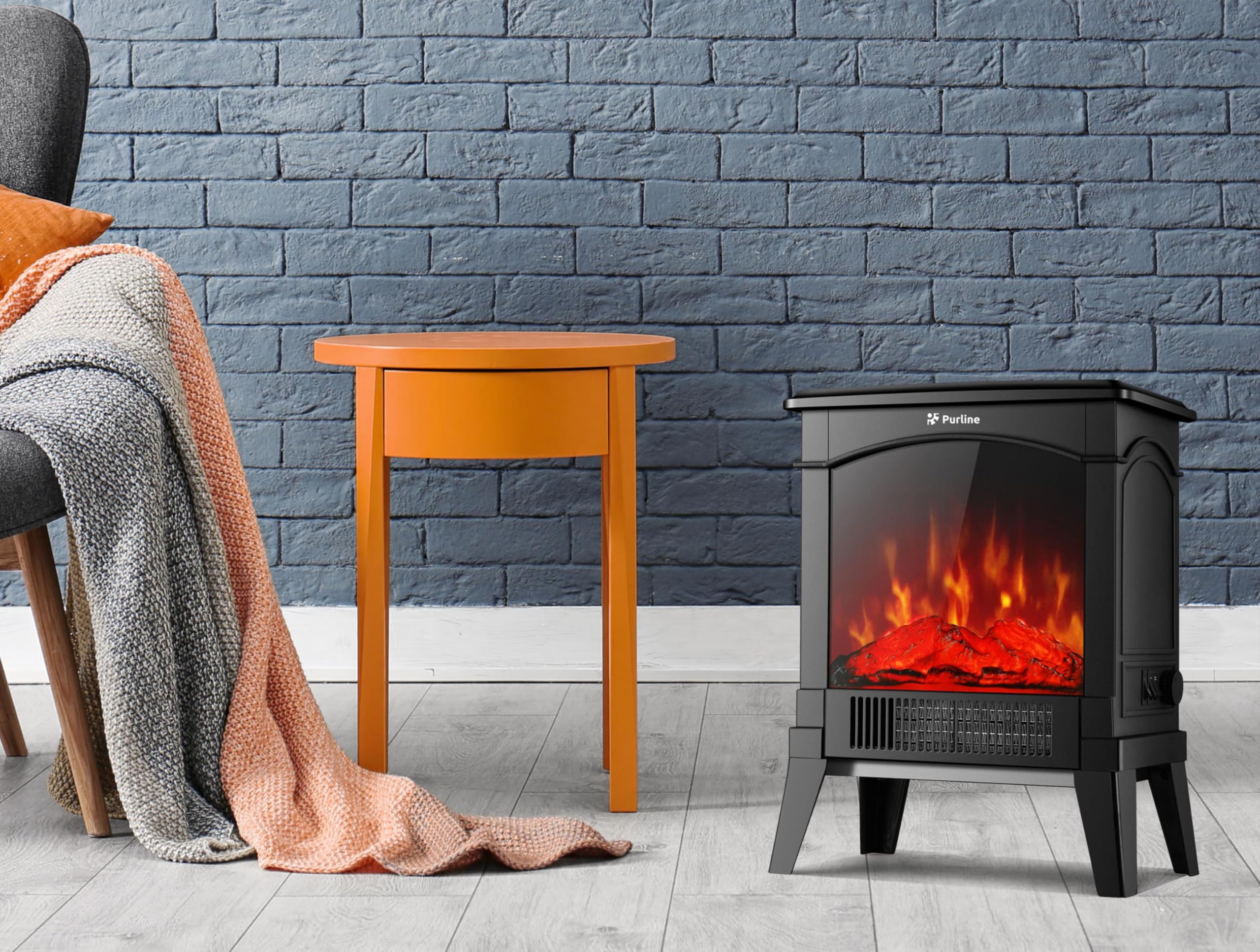 Purline | Camino elettrico da pavimento compatto 1500 W CHE-100 - Camino elettrico, design retrò, con gambe e vetro temperato