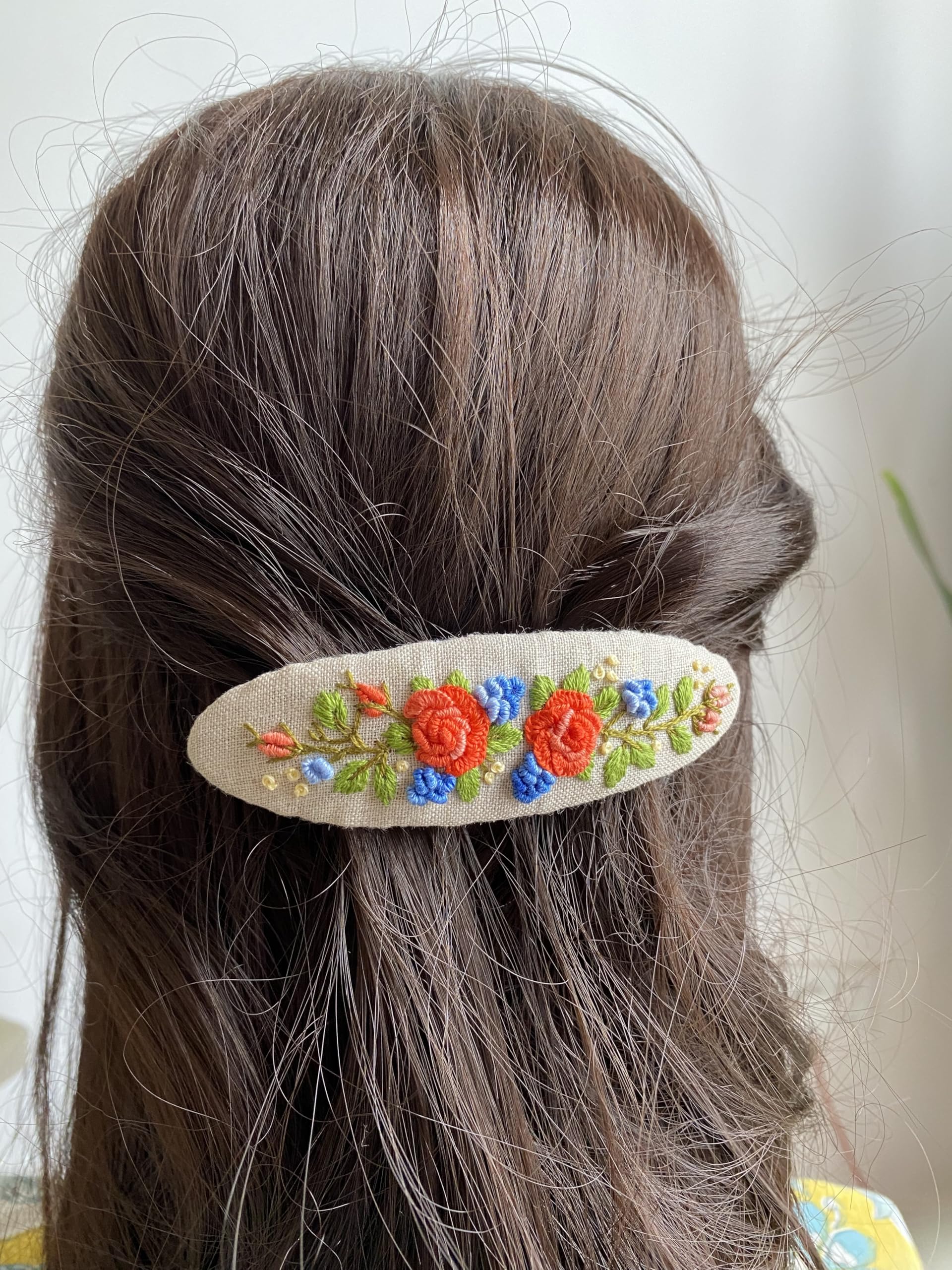 Bluebellarts Hair Back Clips with Hand stitched flowers for girls