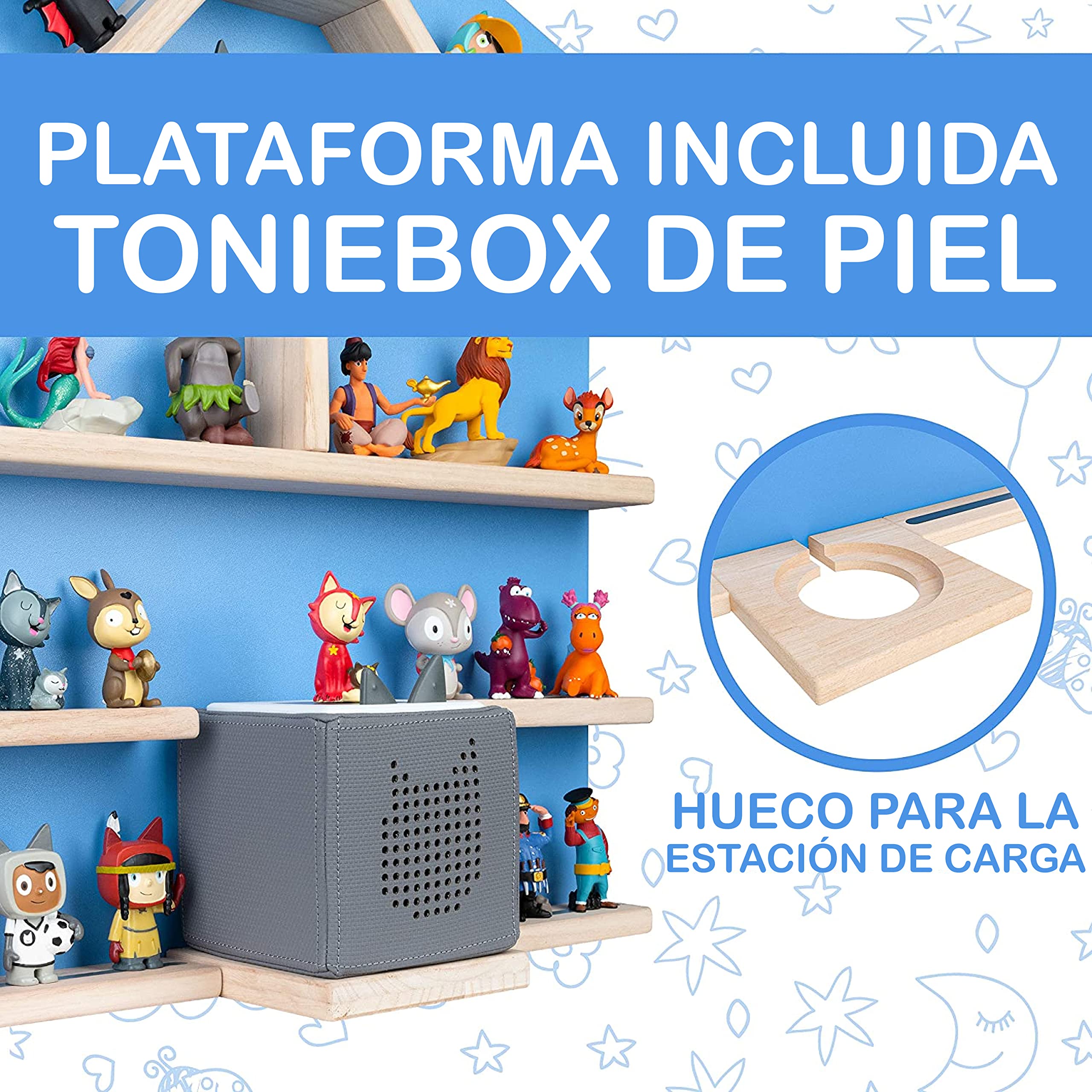 Estantería para tonies y tonies [el original] – Estantería para cajas de tonies y hasta 52 tonies – Estantería magnética de pared para tonies – 4 compatible con caja Toniebox (azul)