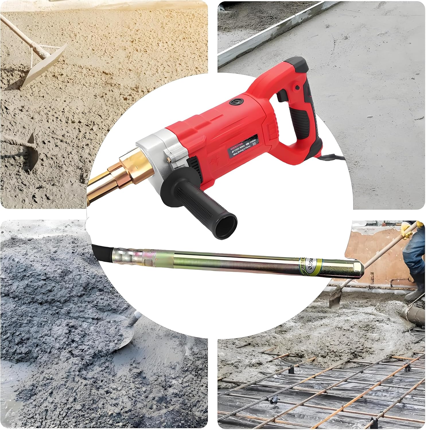 Electric Concrete Vibrating Tool, 1100W 4000VPM Handheld Concrete Vibrator, 15.7 * 1.4in Rod, 6.6ft Shaft, Auxiliary Handle, Removes Air Bubble and Mixes Concrete