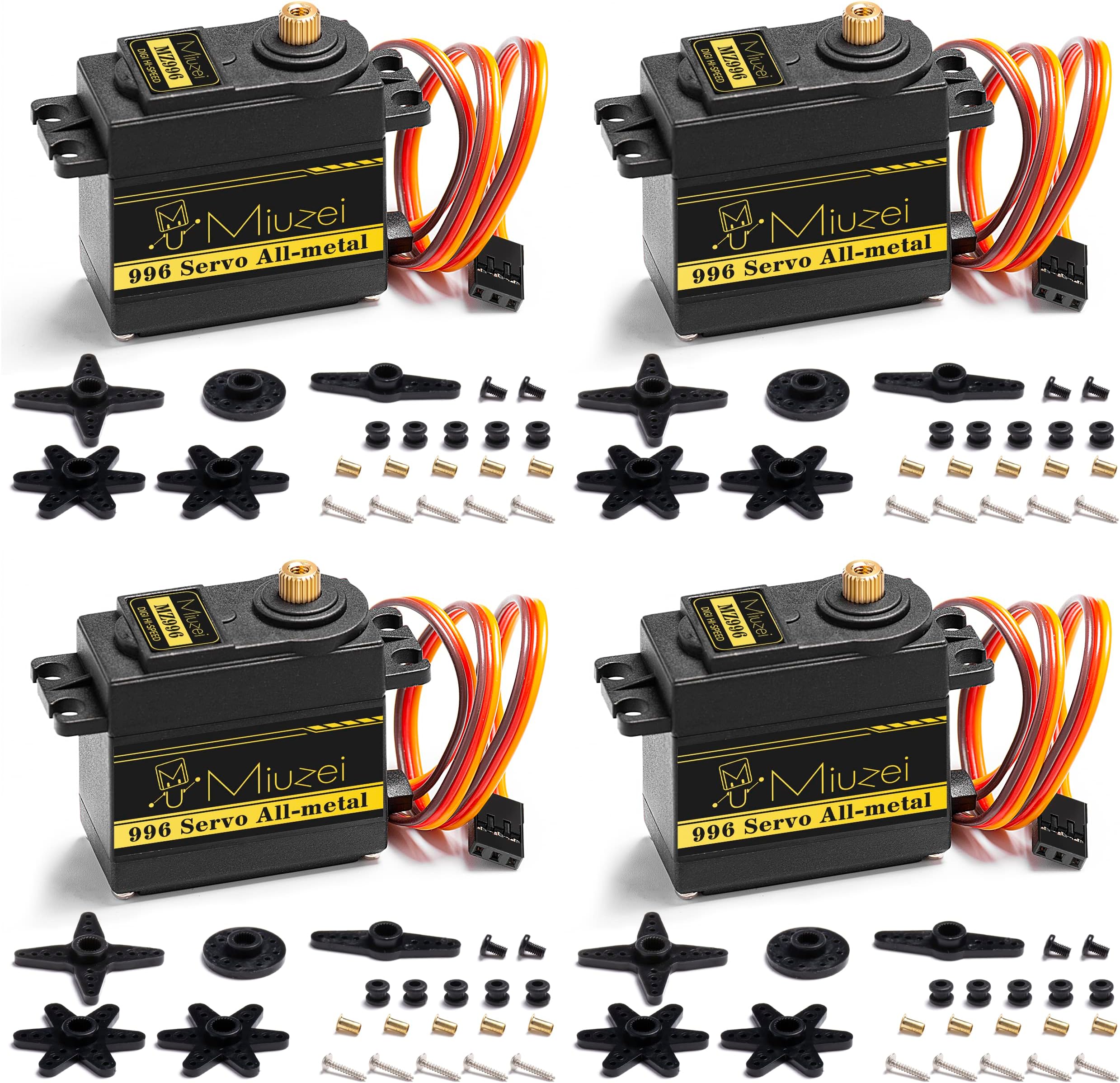 Miuzei MG996R 55g Metal Gear Torque Digital Servo Motor for RC Helicopter Car Boat Robot (4 Pack)