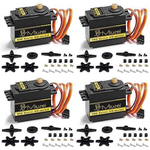 Miuzei MG996R 1.94 oz Metal Gear Torque Servo Motor Digital para RC Helicóptero Coche Barco Robot (4 unidades)