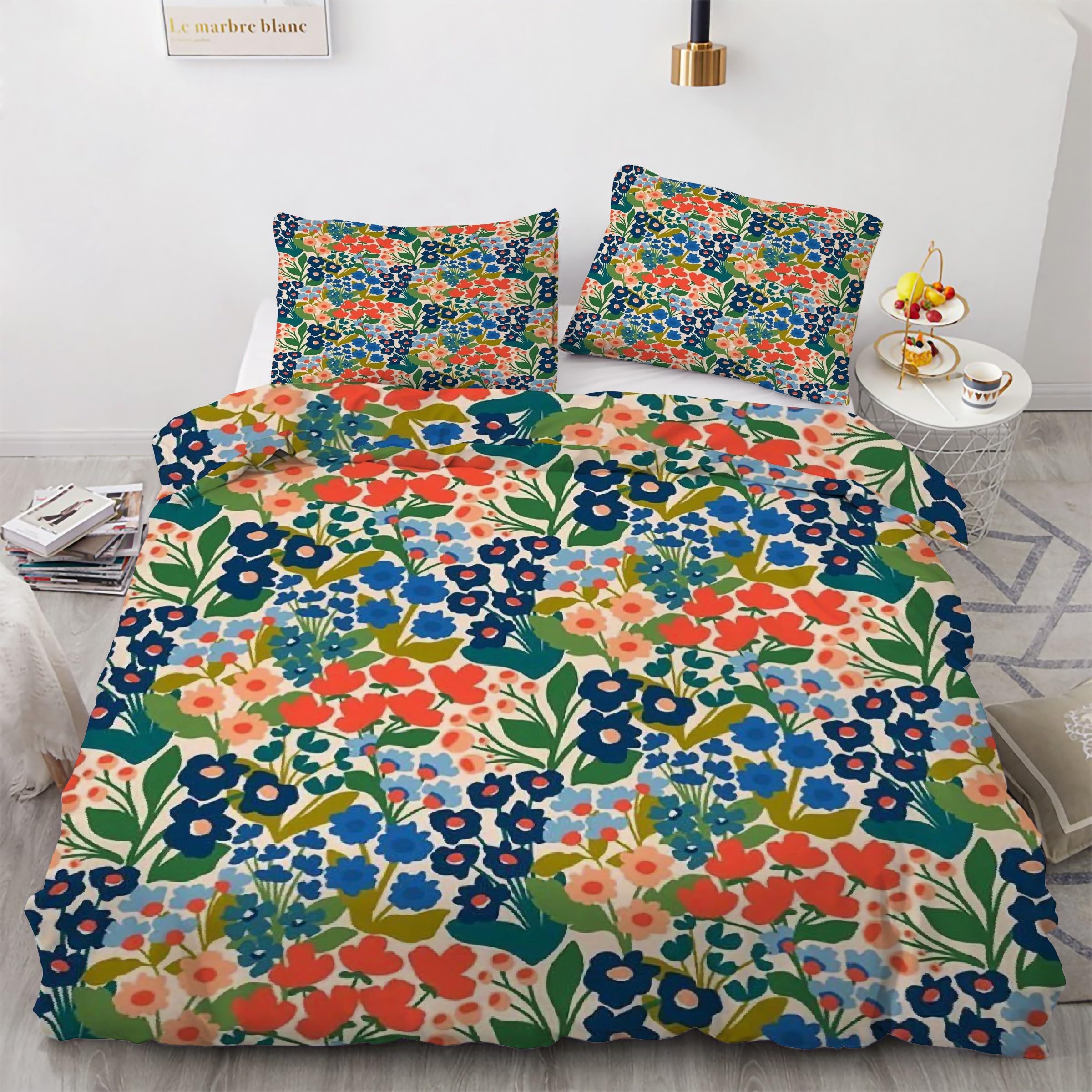 Parure de lit 90x190 microfibre douce motif floral rural chic KG914