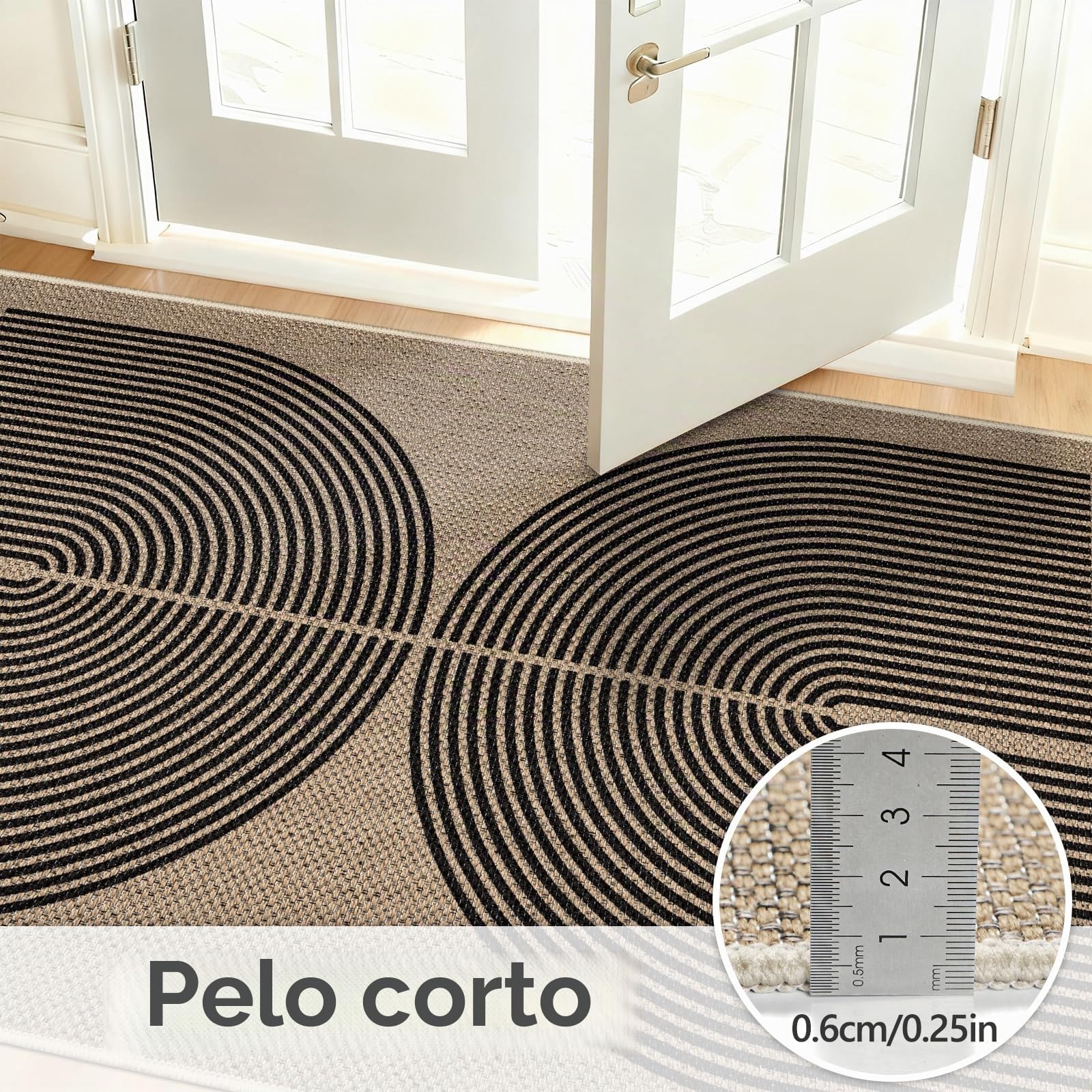 Capslpad Alfombra para salón, 160 x 230 cm, aspecto de yute, alfombra de cocina, lavable natural, alfombra negra, antideslizante, para dormitorio, balcón, entrada, comedor, oficina, decoración