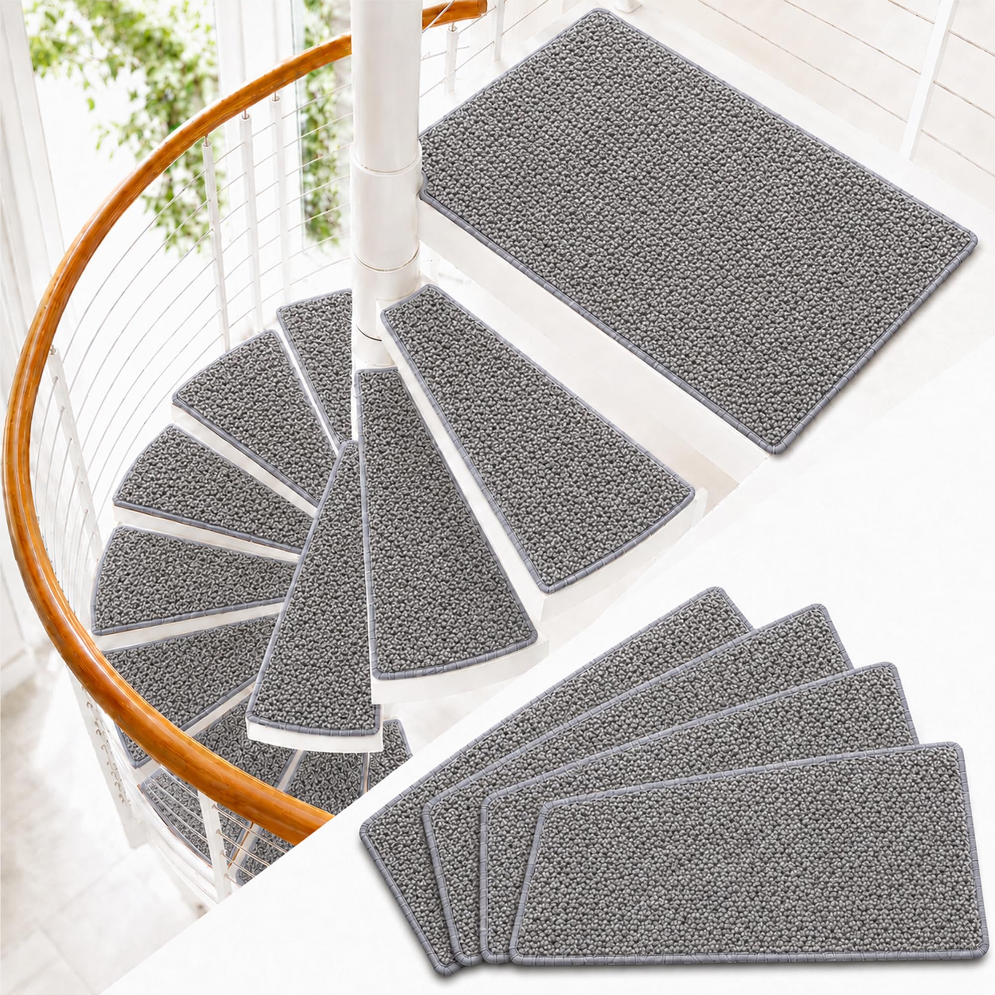 Stufenmatten Wendeltreppe 4er Set Keilform Selbstklebend Treppenteppich