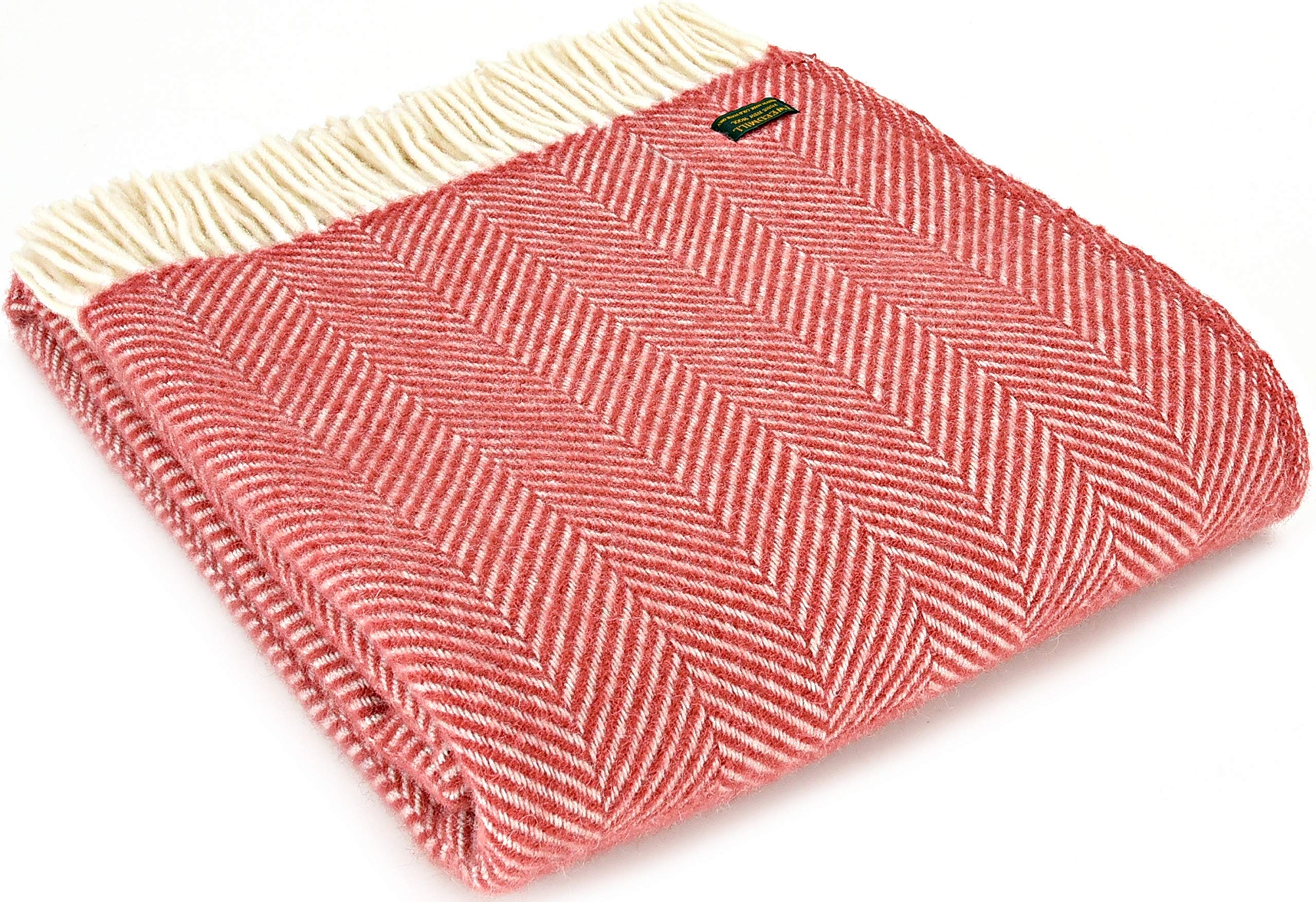 Tweedmill Textiles Ltd Red Tweedmill Textiles Fishbone Knee Rug Throw Blanket -100% Pure New Wool - British Made - Cranberry