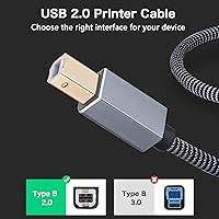 Vista 4 de Cable de impresora de 30 cm, USB 2.0 tipo A macho a B macho, cables trenzados, cable de escáner de alta velocidad, cable de impresora USB compatible
