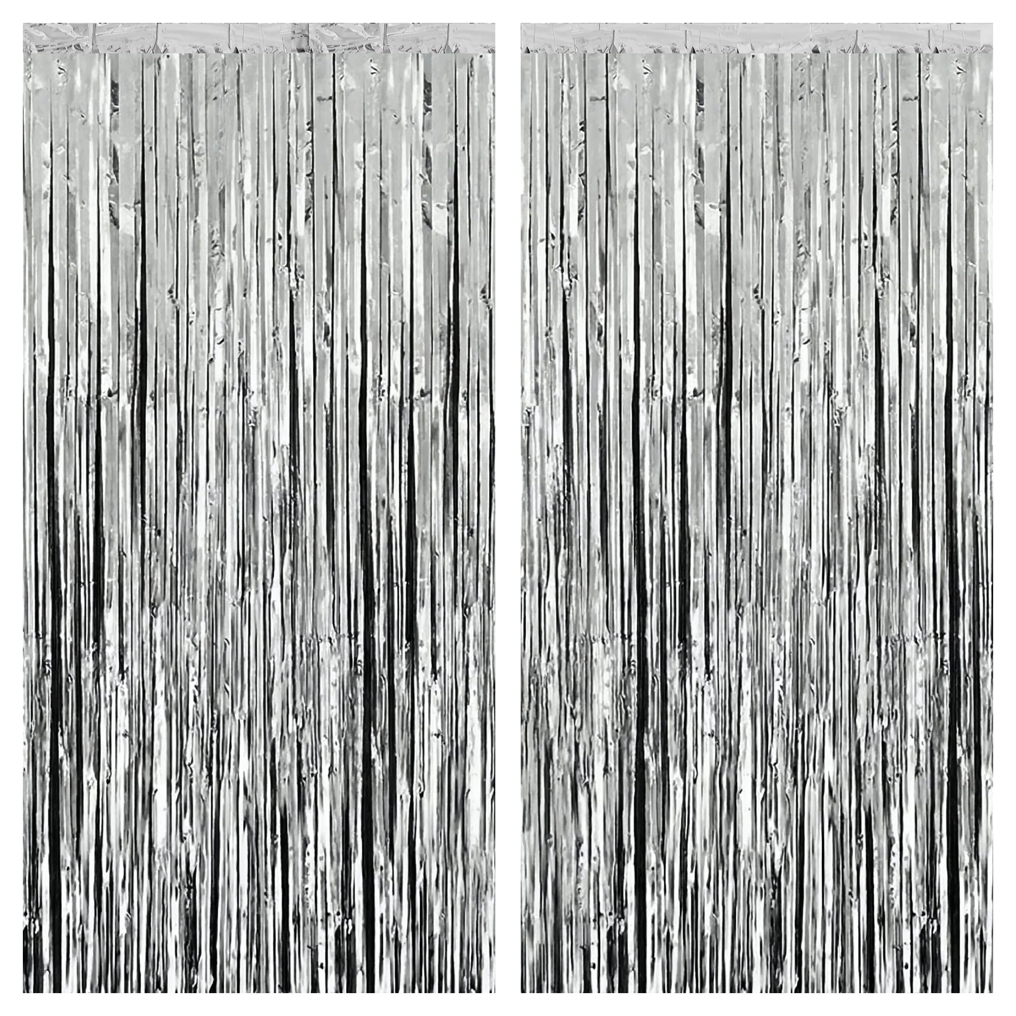 KatchOn, XtraLarge Silver Foil Fringe Curtain - 3.2x8 Ft, Pack of 2 | Streamers Backdrop for Disco Party Decorations | Silver Fringe Backdrop for Valentines, Anniversary, Disco Birthday Decorations