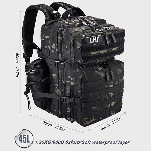 Miniatura 29 de LHI Military Tactical Backpack for Men Molle Daypack 45L Army 3 Days Assault Pack Bag Large Rucksack With Bottle Holder(12*20*12)