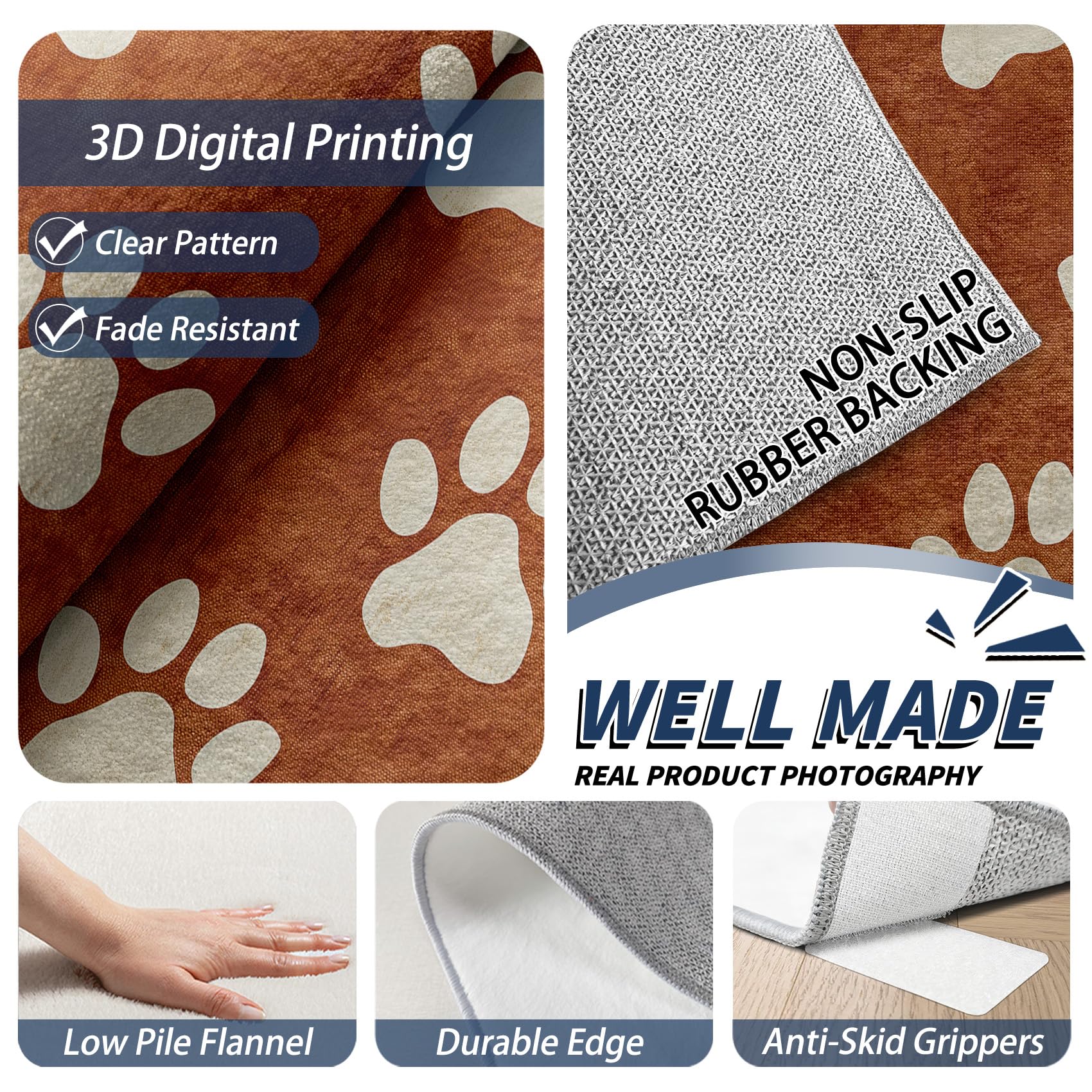 Hundepfoten Deko, Hunde Beige Braun Teppich 100x150 Kurzflor, Teppich Wohnzimmer Lustige Welpe, Weich rutschfest Waschbare Teppiche, Bettvorleger Schlafzimmer Kinderzimmer