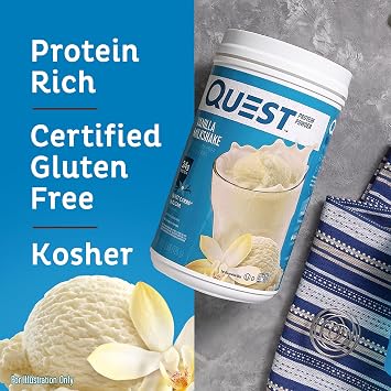 Quest Nutrition Vanilla Milkshake Protein Powder, 24g of Protein, 1g of Sugar, Low Carb, Gluten Free, 1.6 Pound, 23 Servings