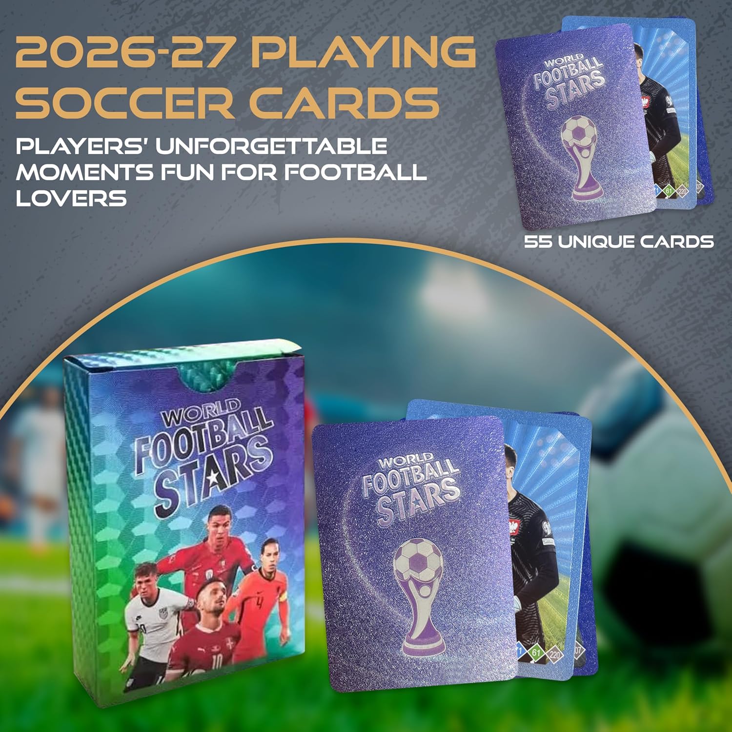 2026-27 Playing Soccer Cards | 55 Non-Duplicate Cards Per Pack | Fixed Card Set | Unforgettable Moment for Friends, Siblings & Soccer Fans | Printed on Premium Paper – Multicolor – Not Original