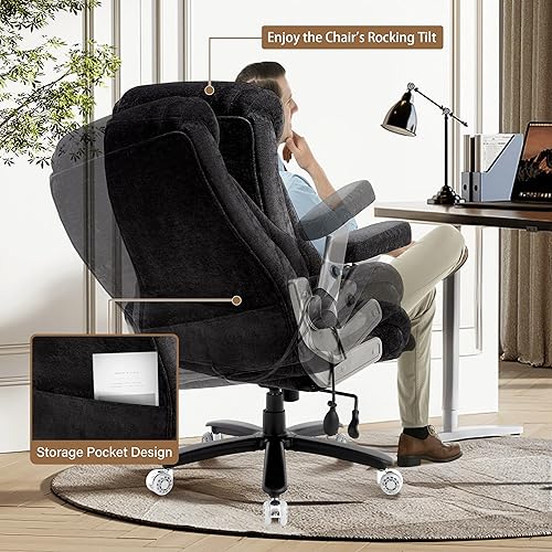 Miniatura 6 de Silla de oficina grande y alta de tela de 650 libras para personas pesadas, silla de oficina ejecutiva grande de tela, reposabrazos 5D y sillas de