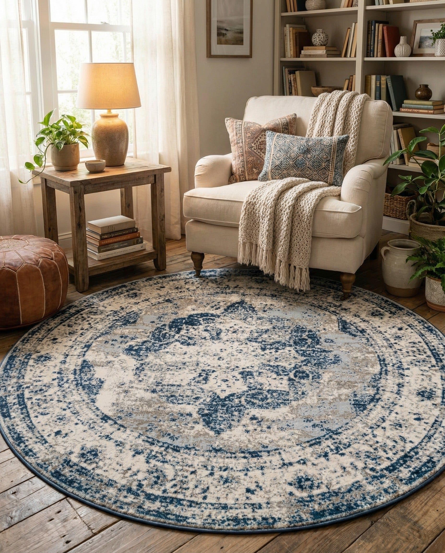 Rugs.com Monte Carlo Blue Round Rug