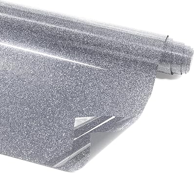 LIKCUT Glitter Sliver Heat Transfer Vinyl for T-Shirts 12" x 15ft Iron on Vinyl Roll Compatible with All Cutter Machine, HTV Heat Press Vinyl-Easy to Cut & Weed for Fabric Design