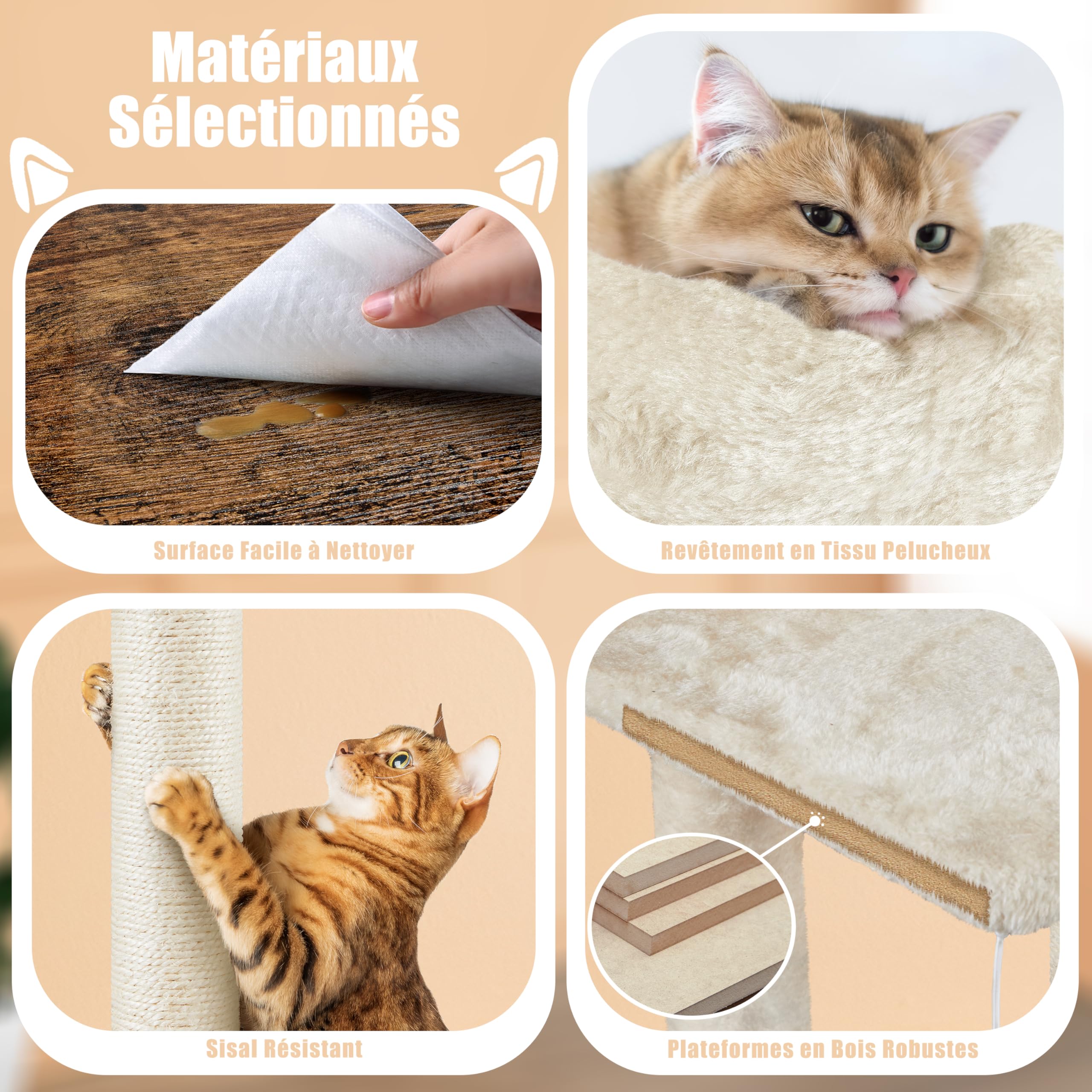 Yaheetech Maison d'intérieur Tout-en-Un avec griffoir, Meuble de litière en Bois pour Chat avec Niche pour Chat, Plate-Forme, Marron Rustique/Beige