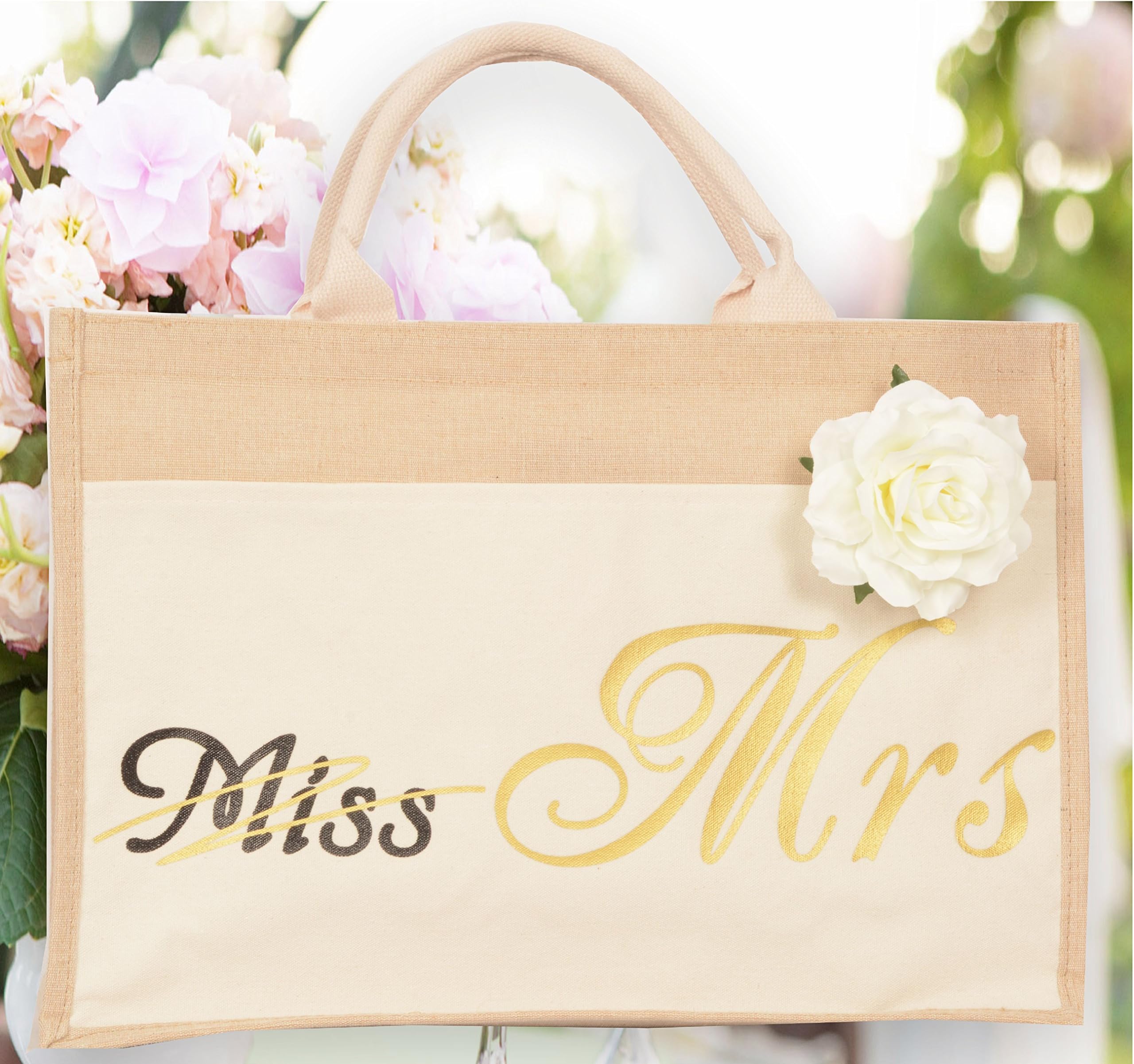 Bridal Shower Gift Bags, Bride Bag - Bride Tribe Tote - Wedding Favors - Bridal Shower Gift - Bride to Be - Bride Tote Bag For Wedding - 100% Linen and Cotton (miss-mrs)