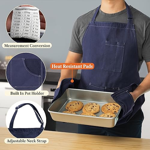 Miniatura 10 de opux Delantal de chef para hombres, delantal de cocina con bolsillos para mujer, delantal grande de lona unisex para cocinar, asar a la parrilla,