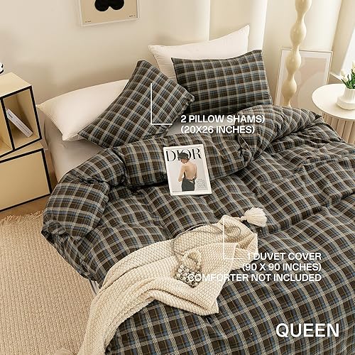 Miniatura 256 de ECOCOTT Funda de edredón tamaño King, juego de ropa de cama de 3 piezas, 100% algodón lavado, suave y transpirable con cierre de cremallera, 8 lazos