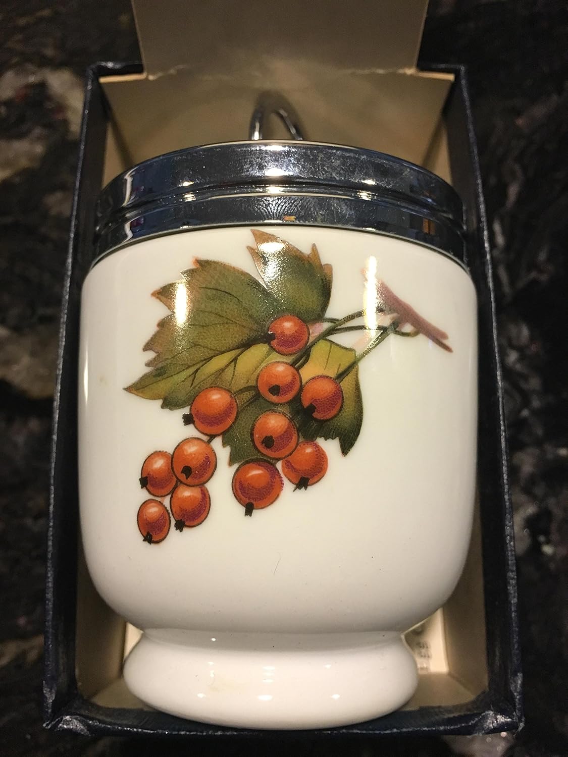 Royal Worcester Double Egg King Size Coddler Evesham Pattern Peach and Berries Fruit