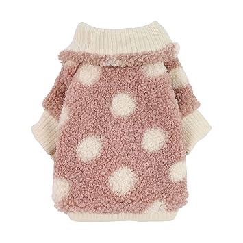 Fitwarm Sherpa Polka Dot Dog Coat Turtleneck Fuzzy Doggie Sweater Puppy Winter Clothes Doggy Knitted Outfits Pet Cold Weather Clothes Cat Apparel Pink Small