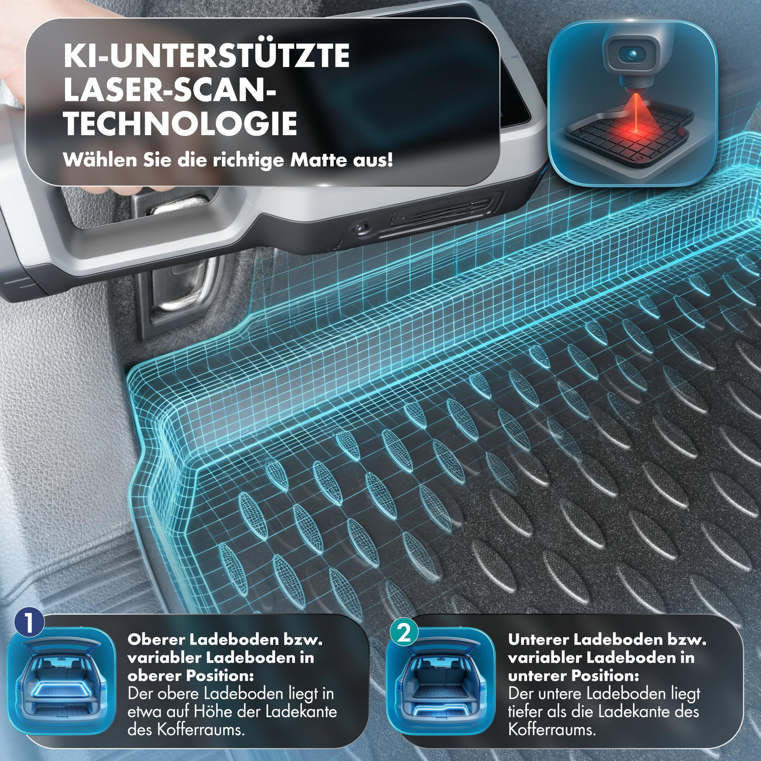 WALSER XTR mata do bagażnika do VW Tiguan Plug-In-Hybrid (PHEV) 2020, dolna podłoga ładunkowa, 100% dopasowana mata antypoślizgowa do samochodu, mata ochronna do bagażnika, gumowe maty samochodowe