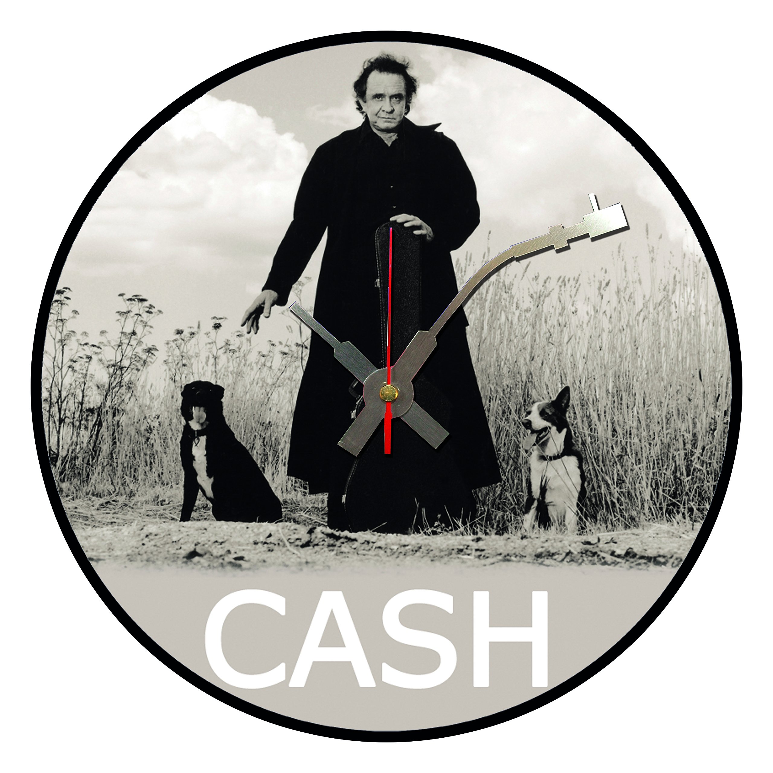 Iconic Johnny Cash with 2 Dogs, American Recordings, vinyl record wall clock