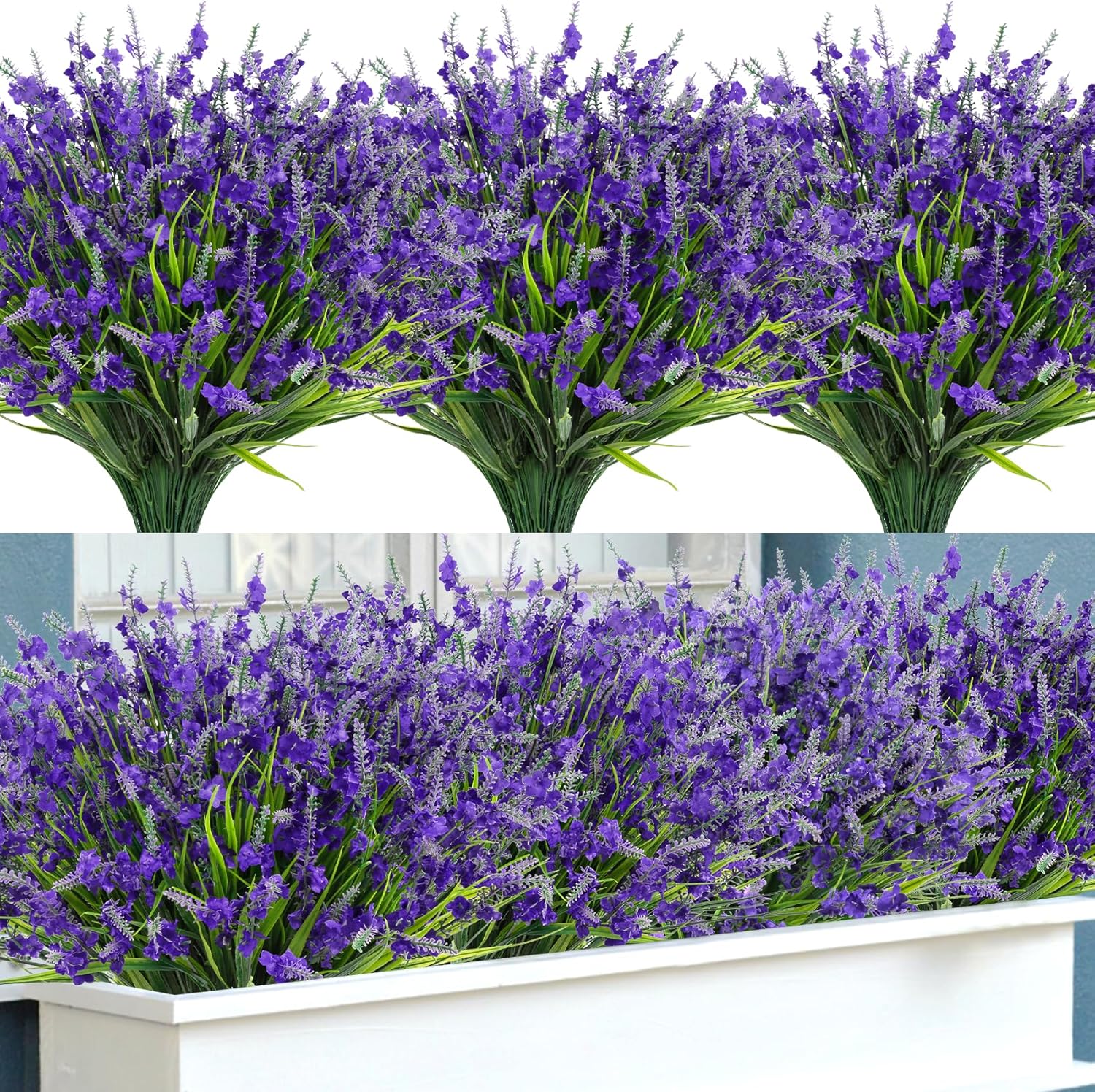 20 Bundles Artificial Lavender Flowers for Outdoors Fake Silk Flowers Faux Plants UV Resistant for Indoor Outside Spring Porch Garden Window Table Box Office Home Decorations, Deep Purple - Image 7